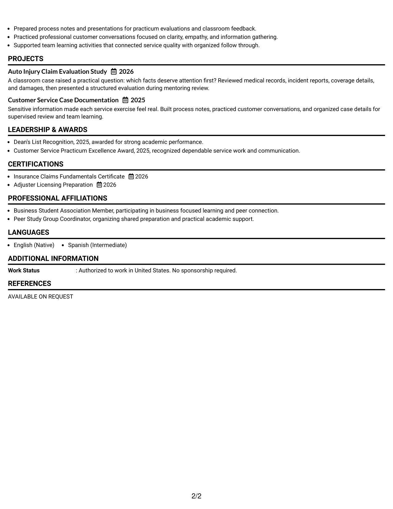 Resume Example Page 2