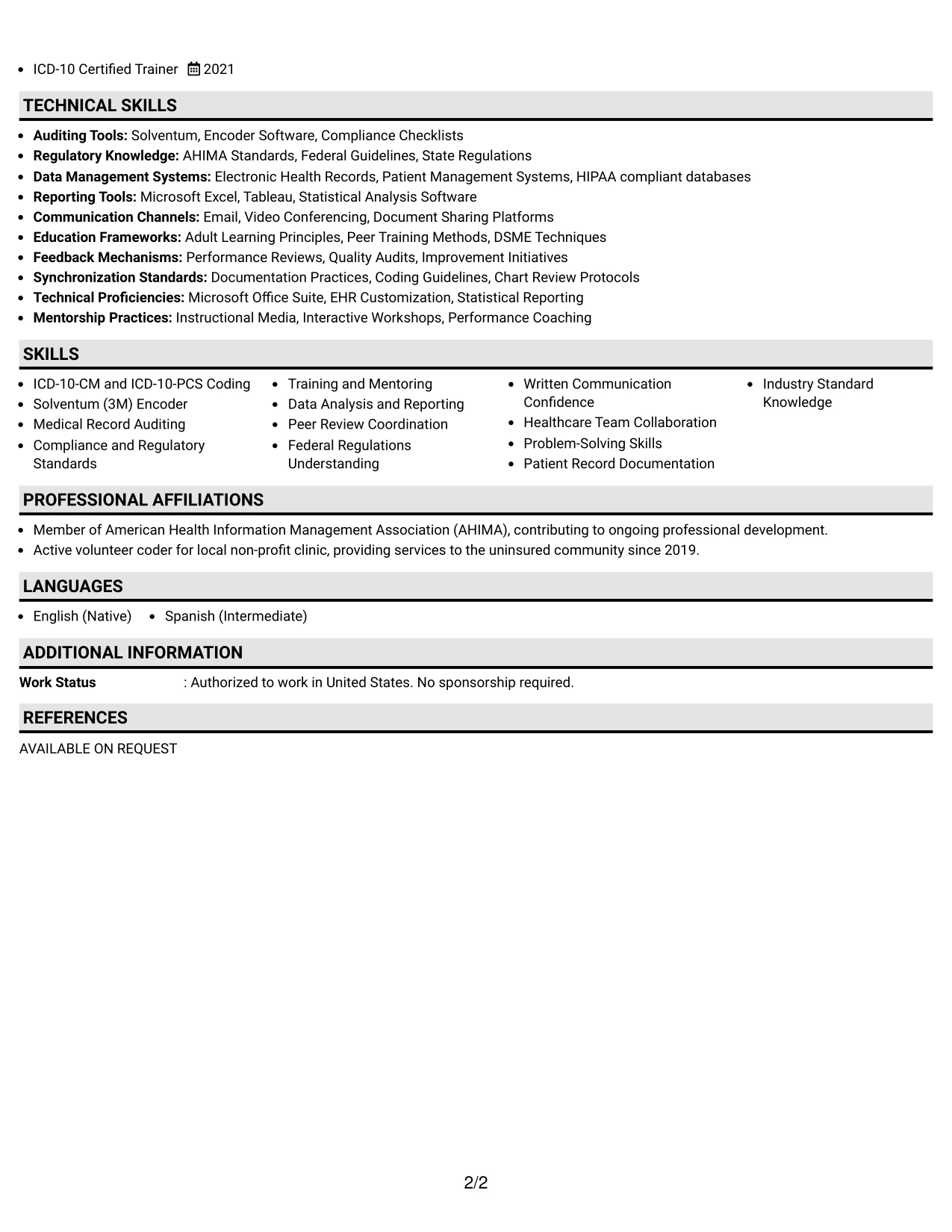 Resume Example Page 2