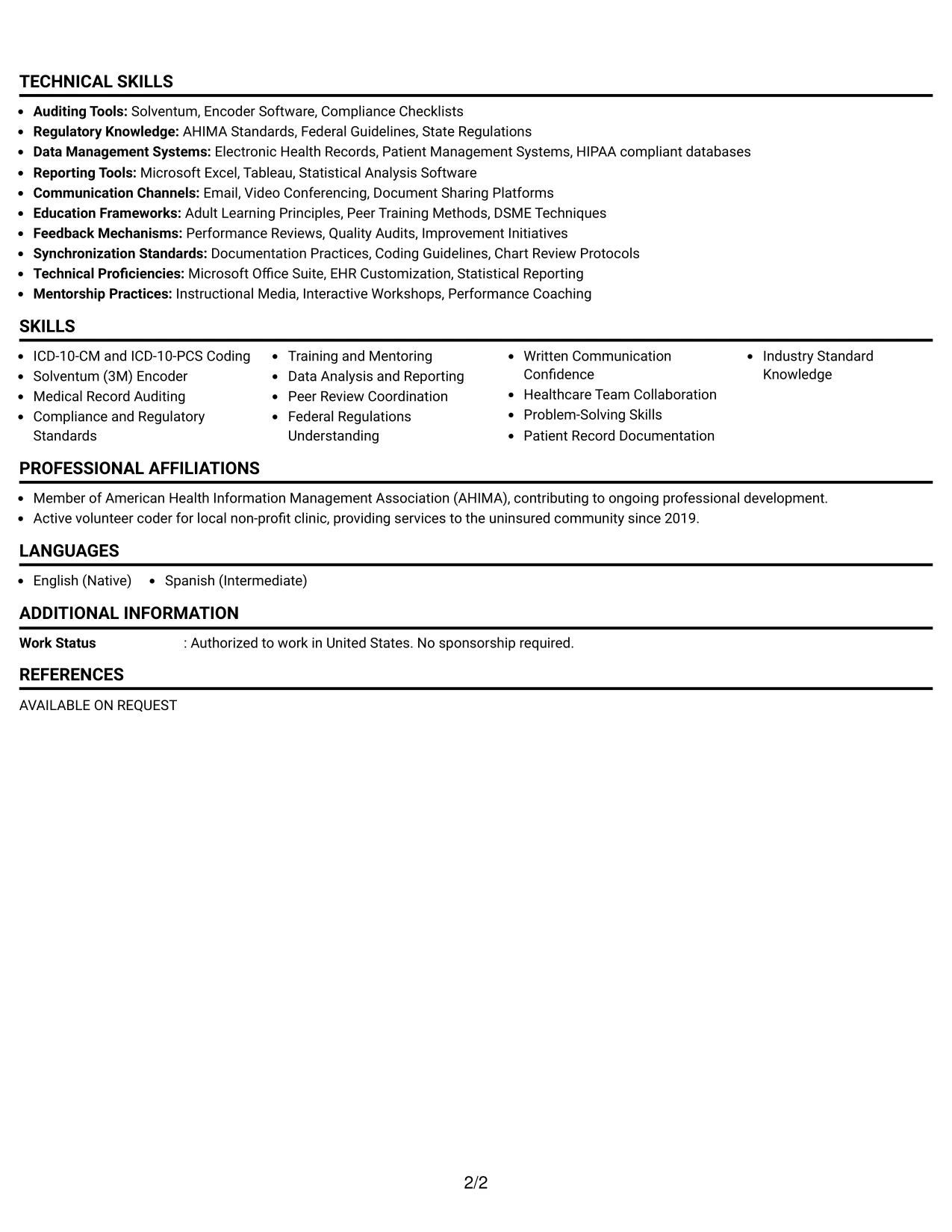 Resume Example Page 2