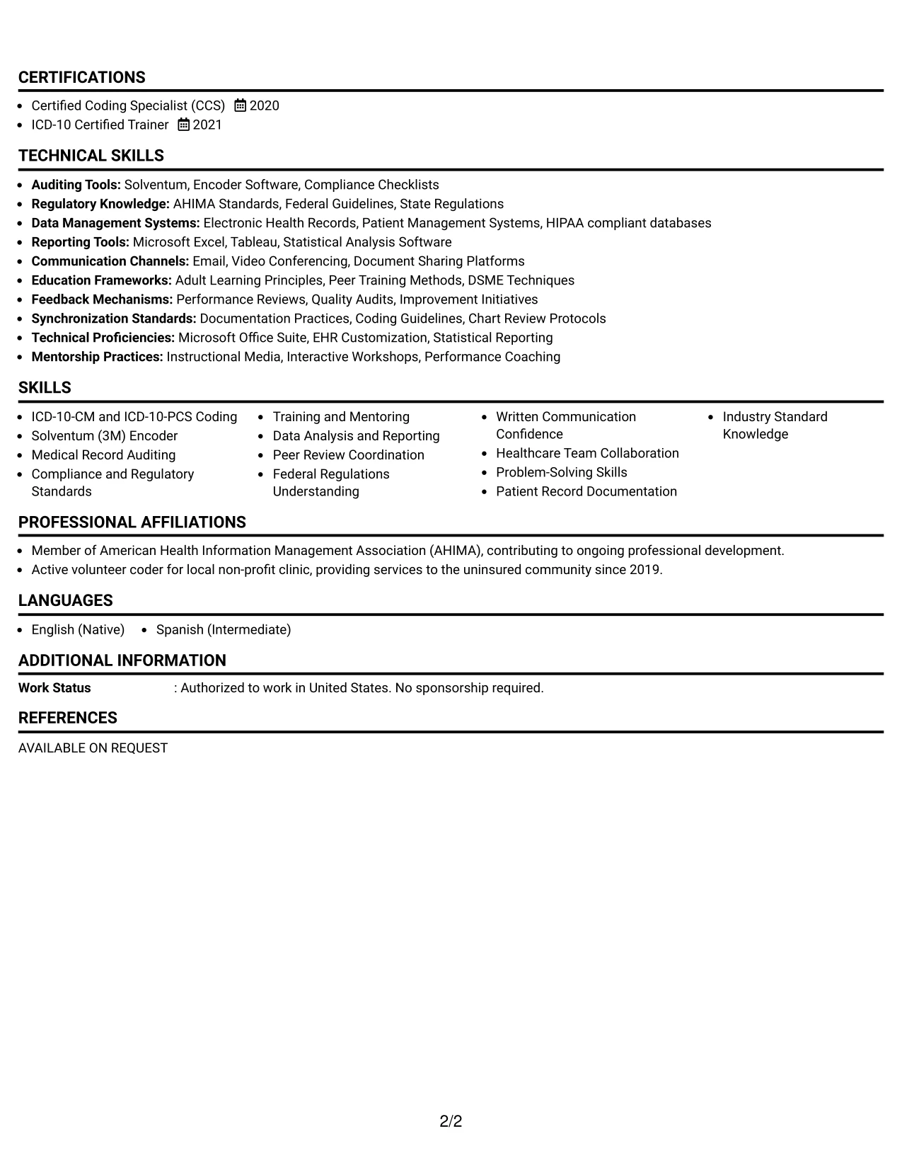 Resume Example Page 2