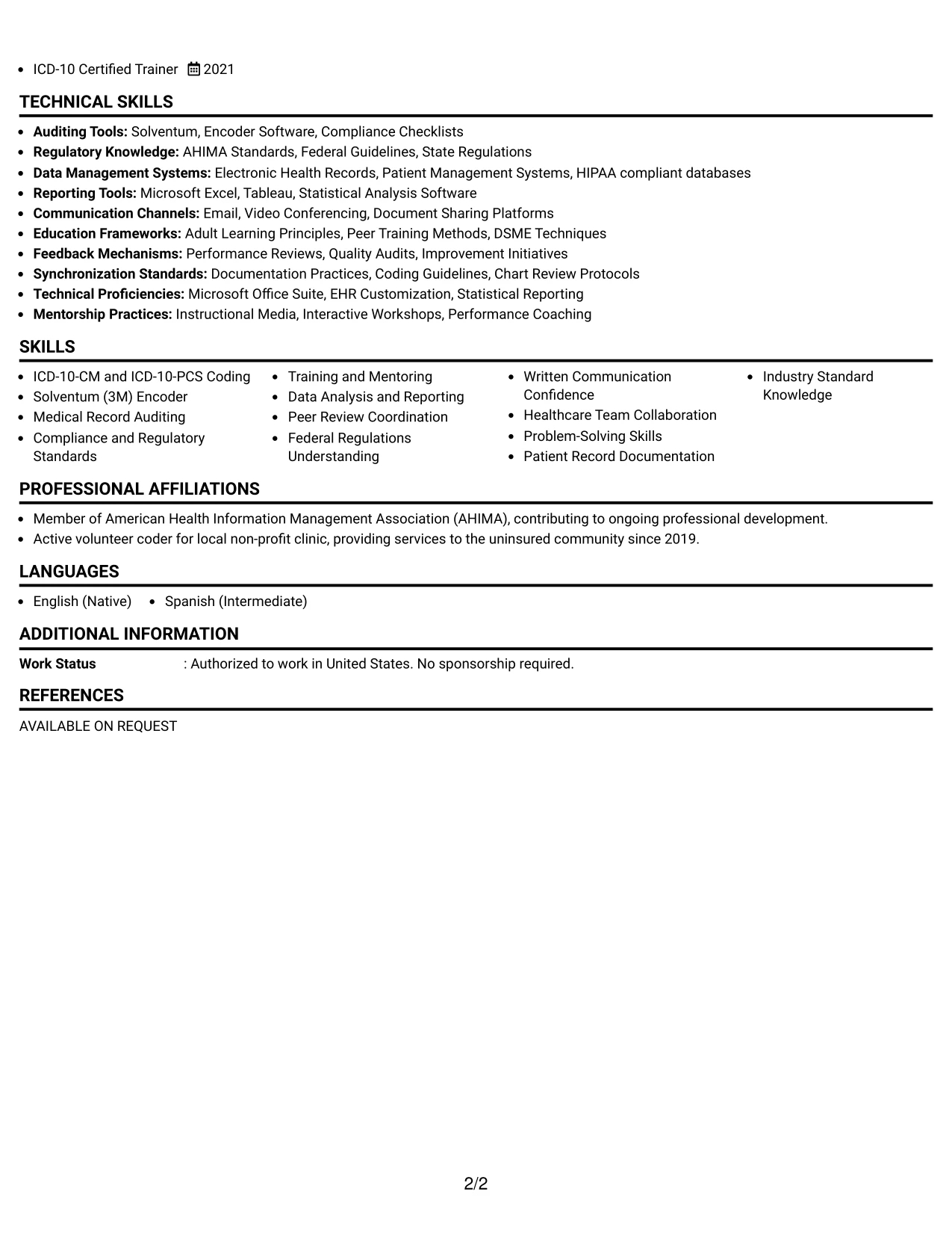 Resume Example Page 2