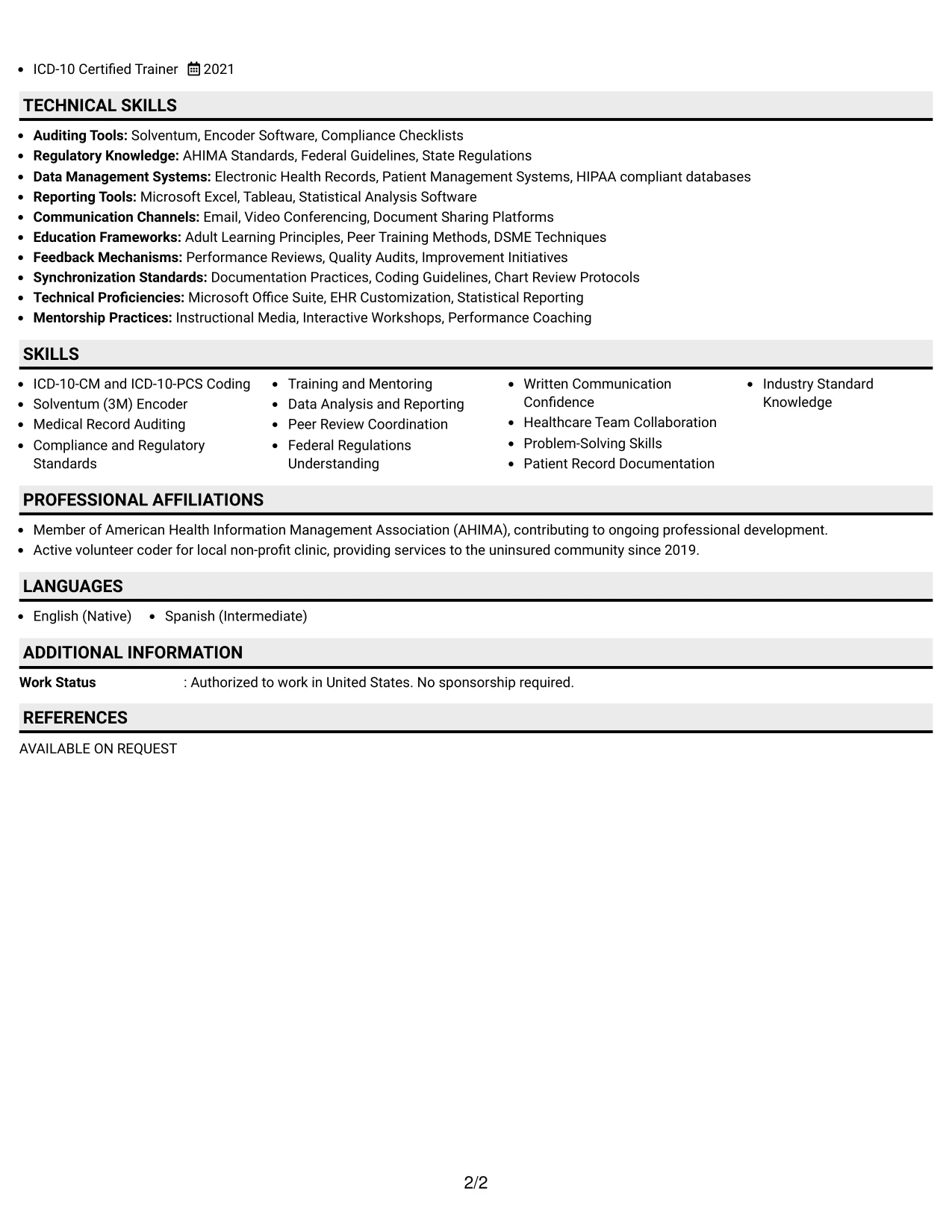 Resume Example Page 2