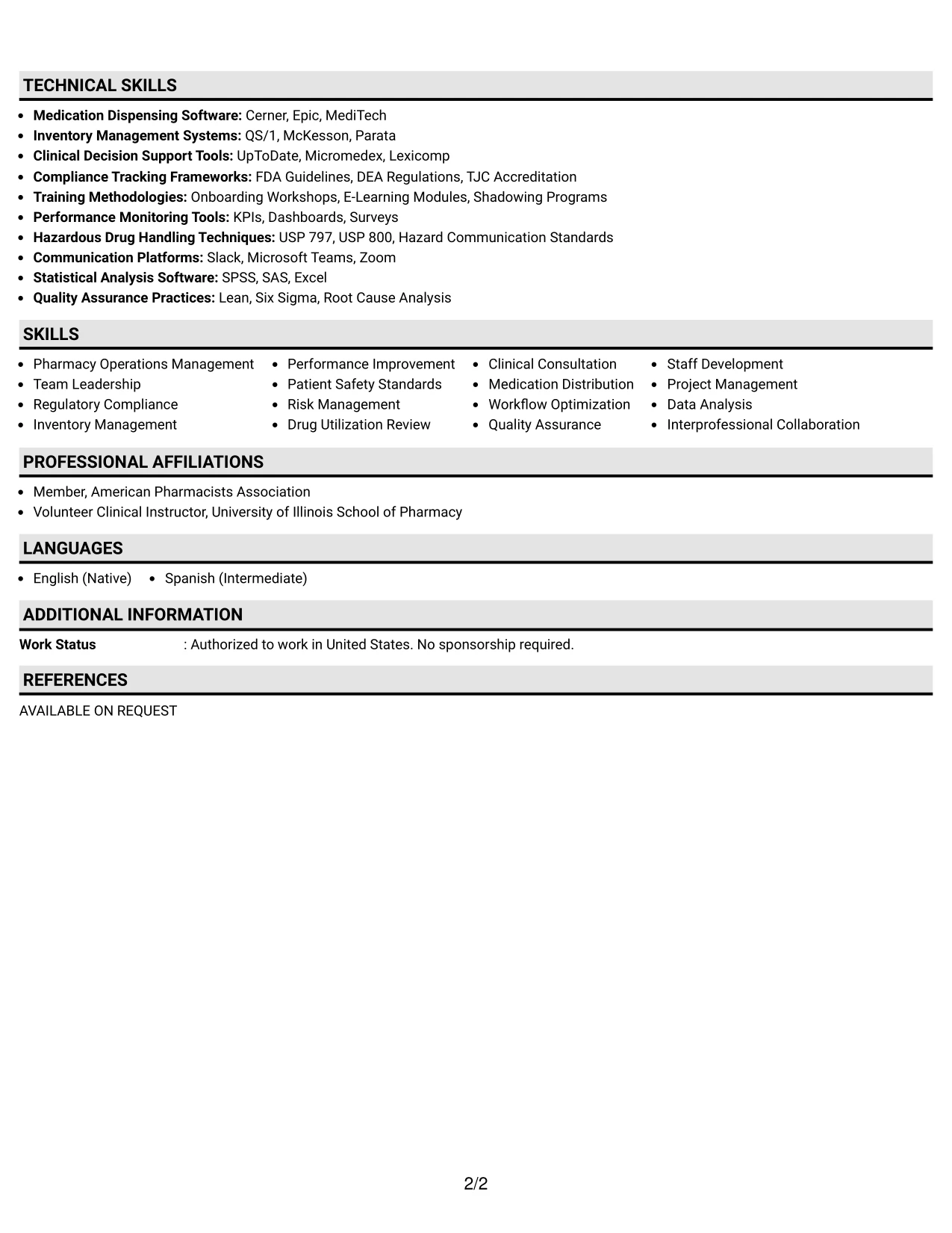 Resume Example Page 2