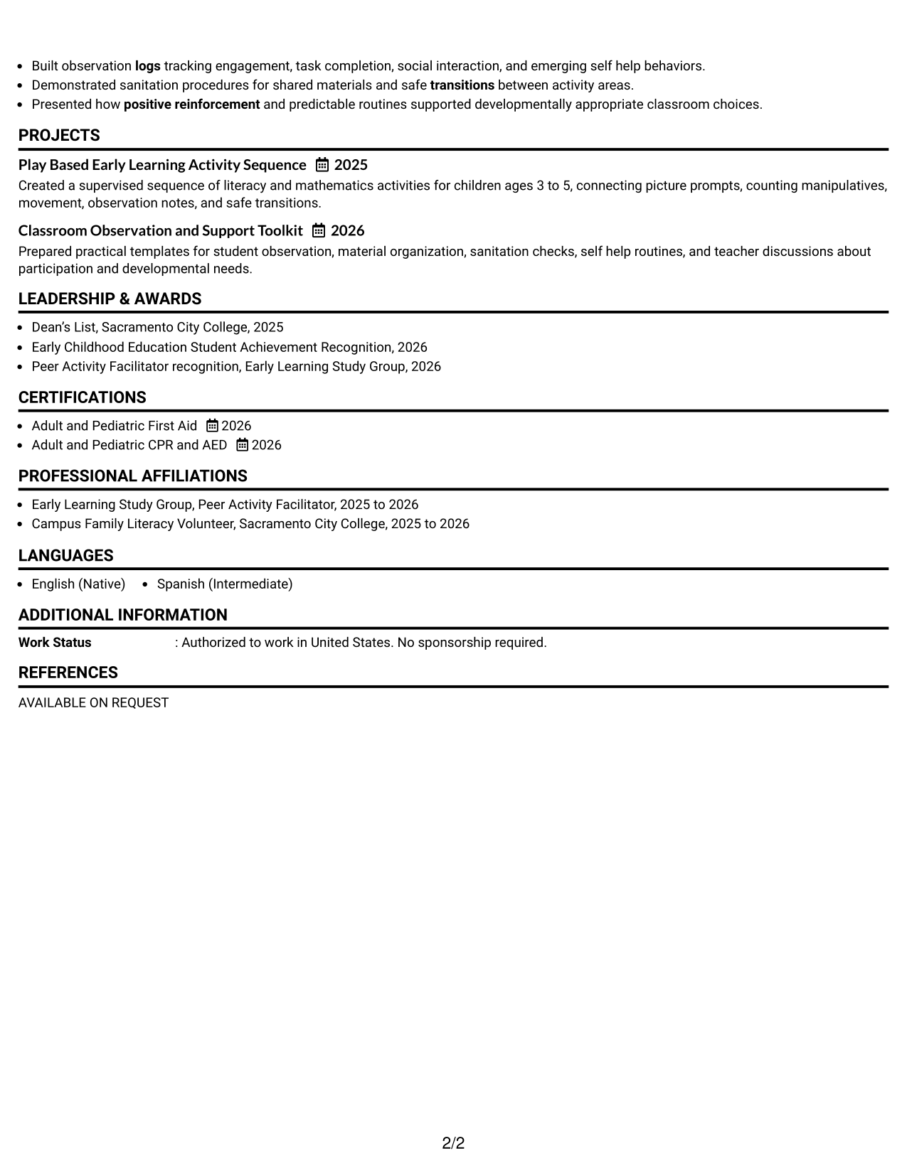 Resume Example Page 2