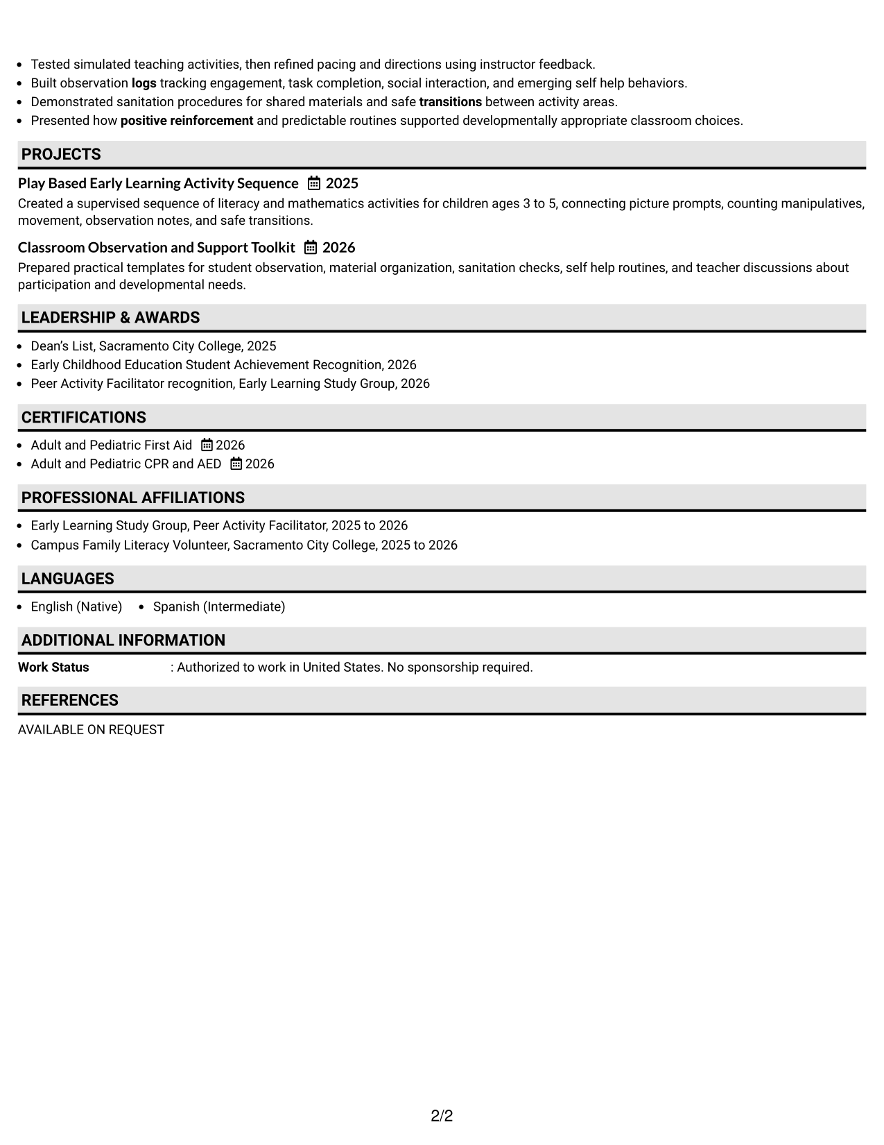 Resume Example Page 2