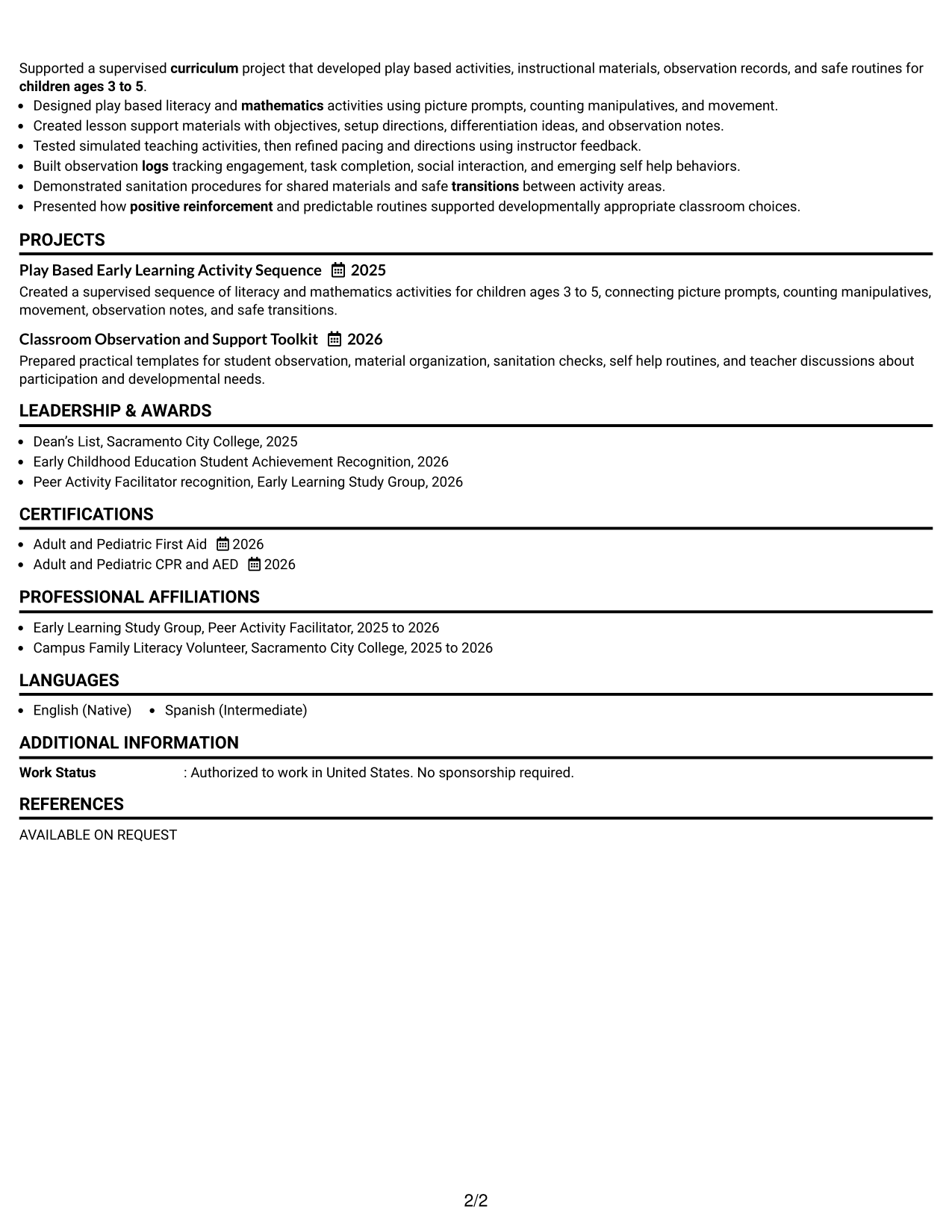Resume Example Page 2