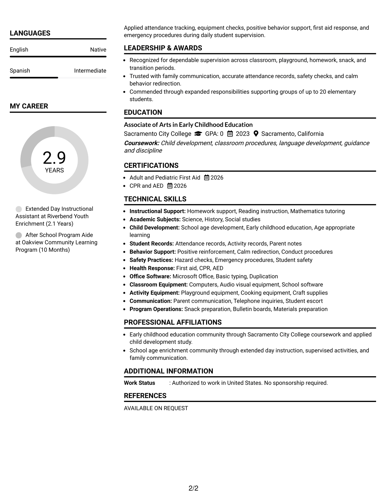 Resume Example Page 2