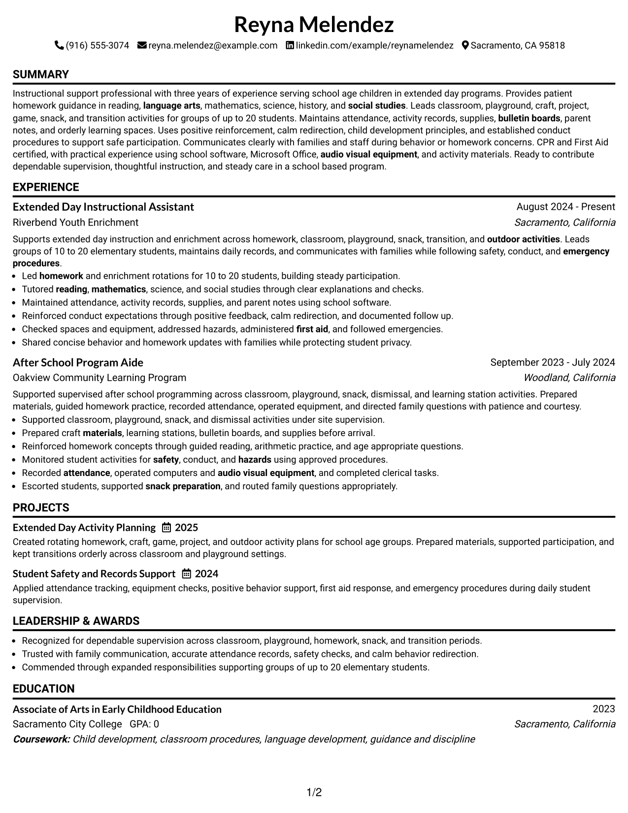 Resume Example Page 1