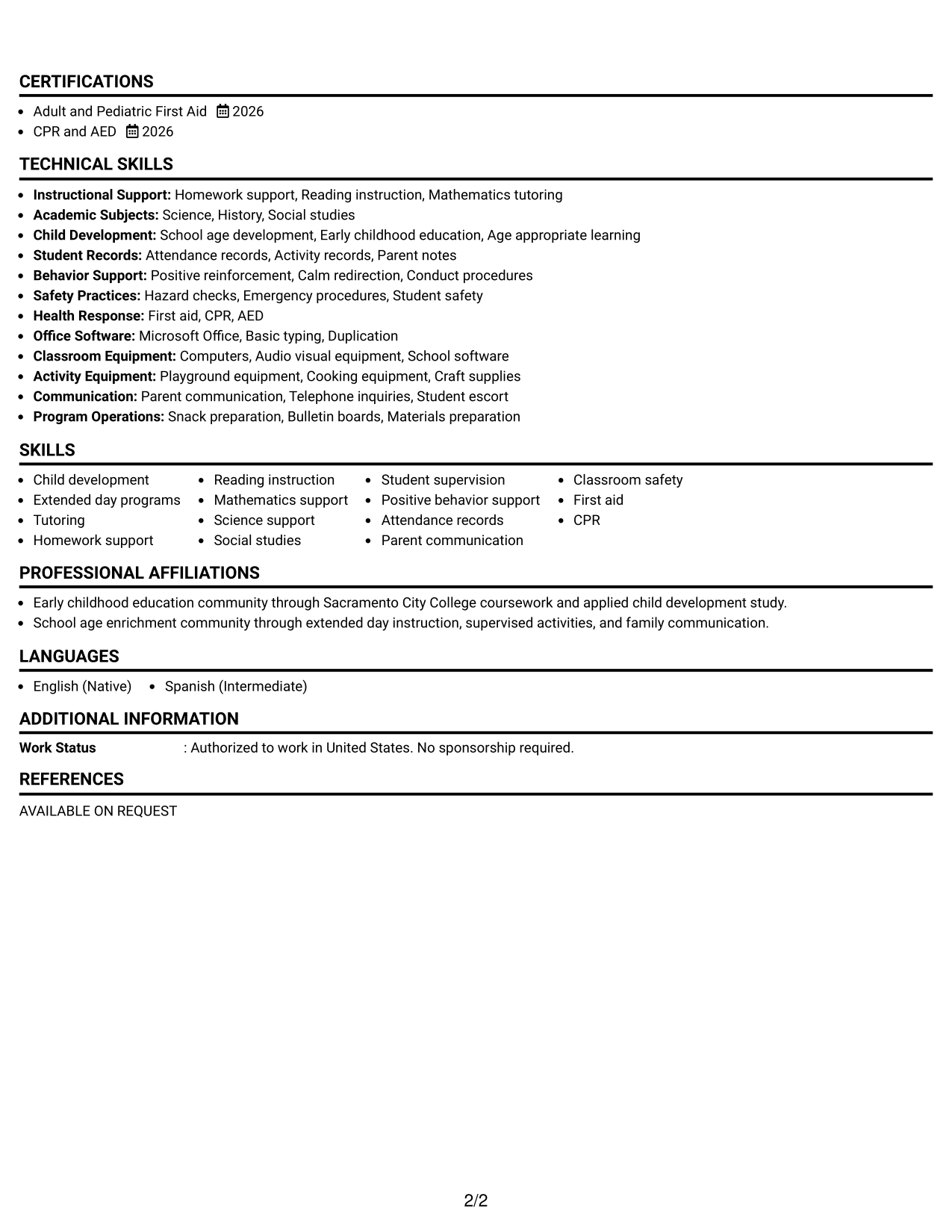 Resume Example Page 2