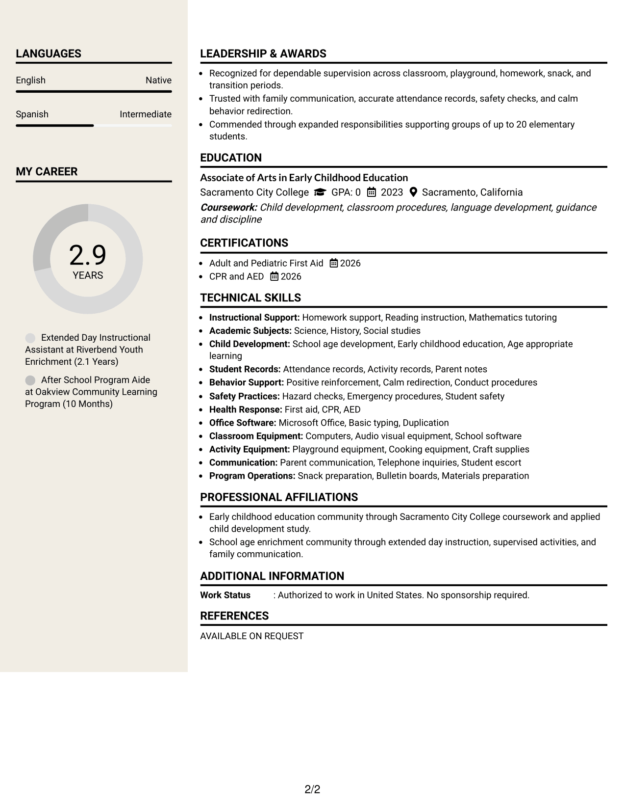 Resume Example Page 2