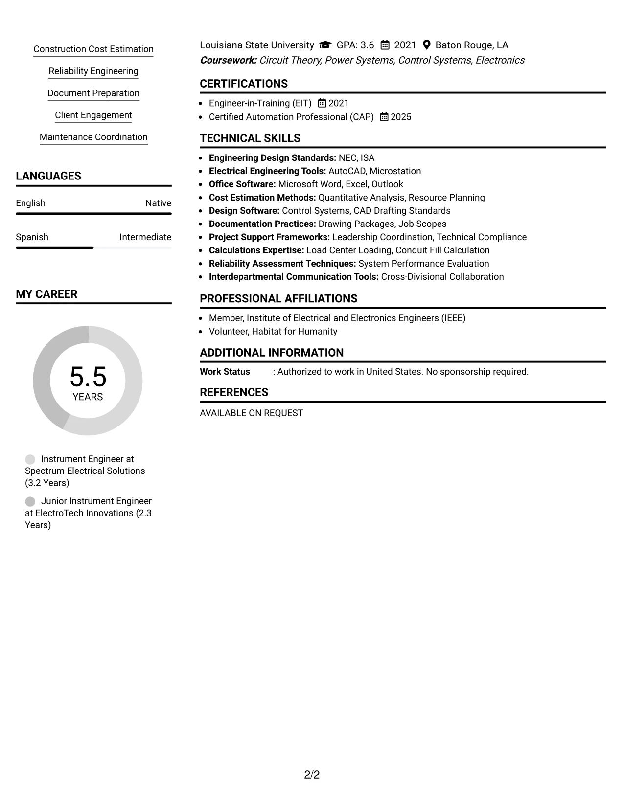 Resume Example Page 2