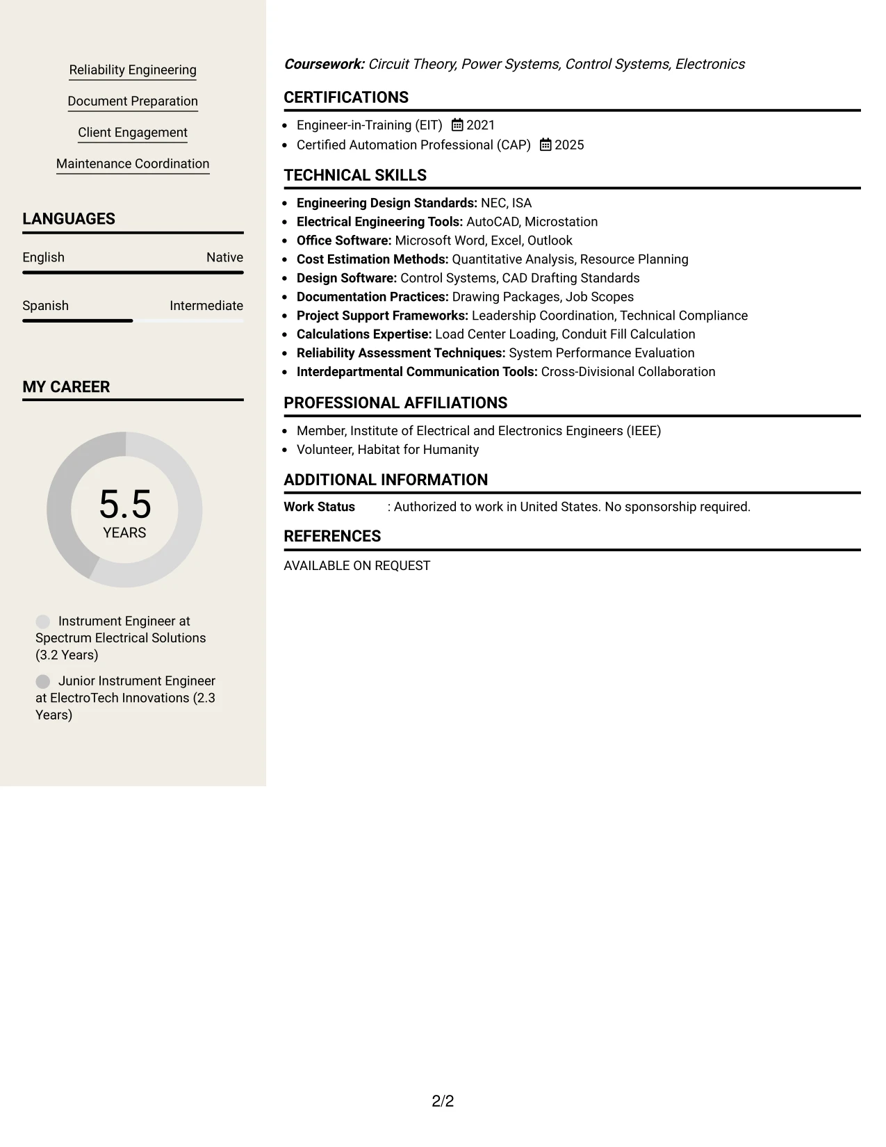 Resume Example Page 2