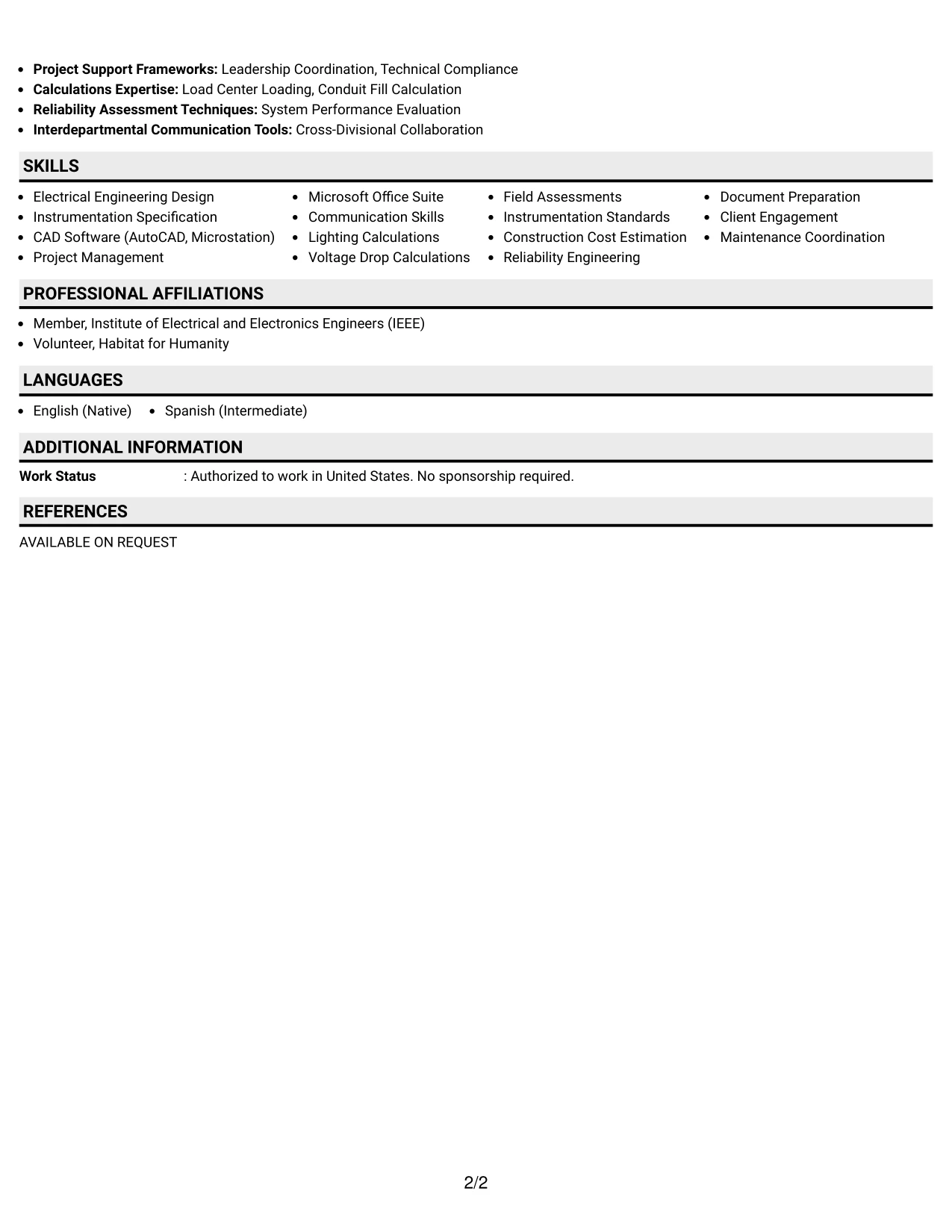 Resume Example Page 2