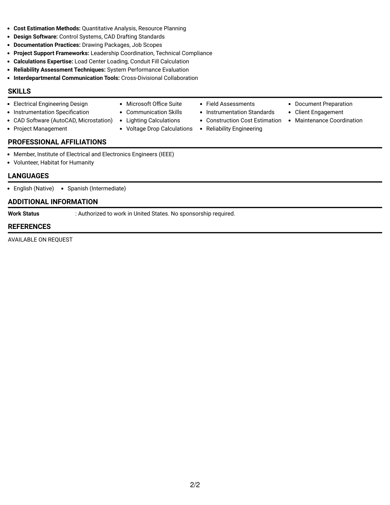 Resume Example Page 2
