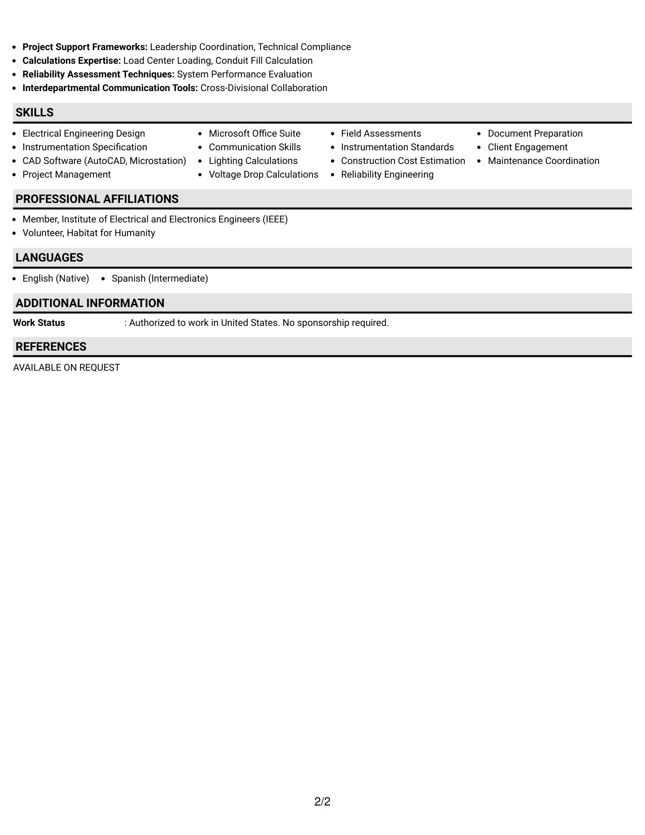 Resume Example Page 2