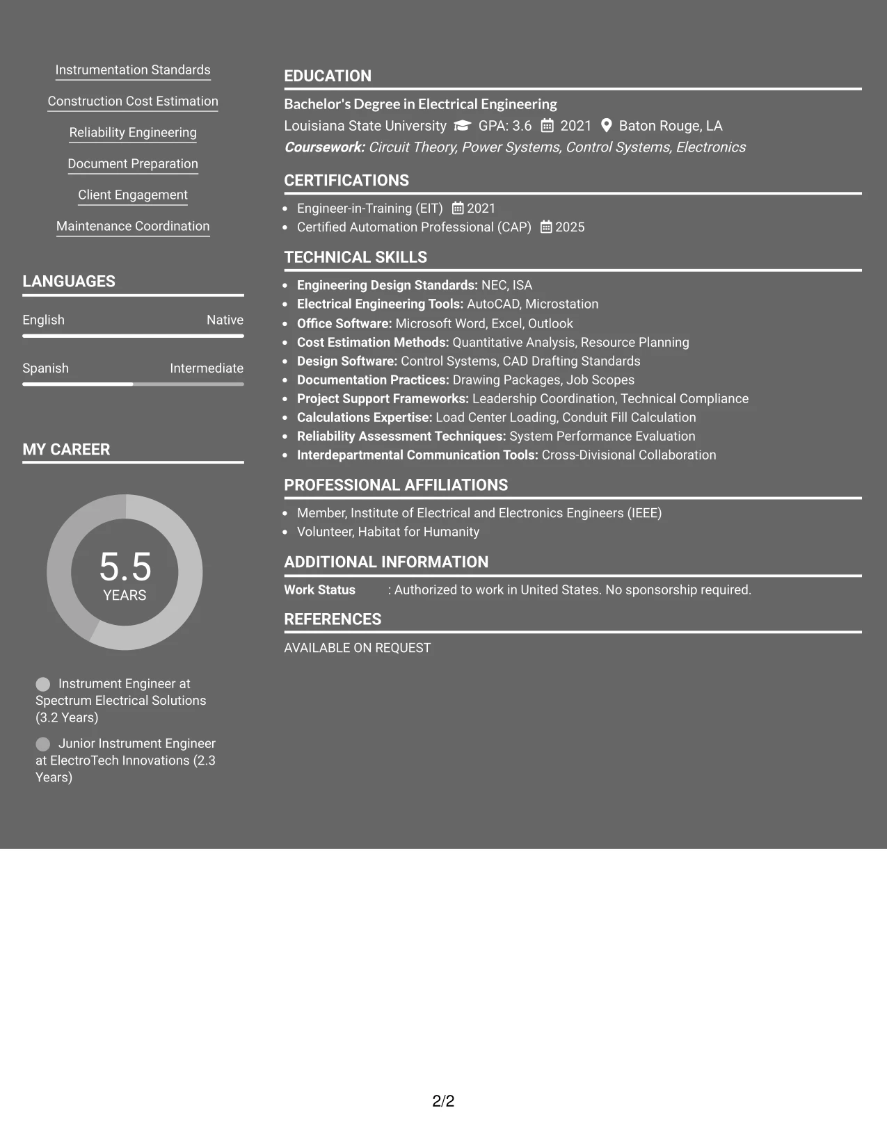 Resume Example Page 2