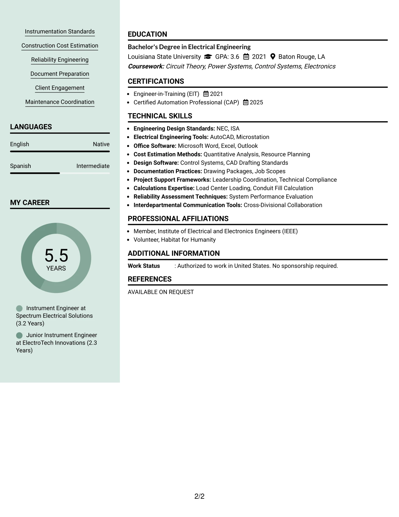 Resume Example Page 2
