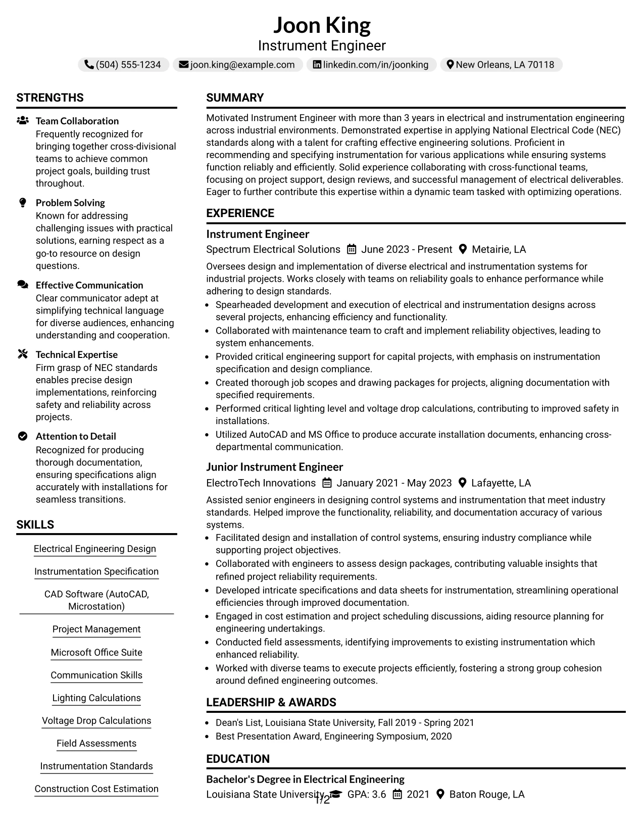 Resume Example Page 1