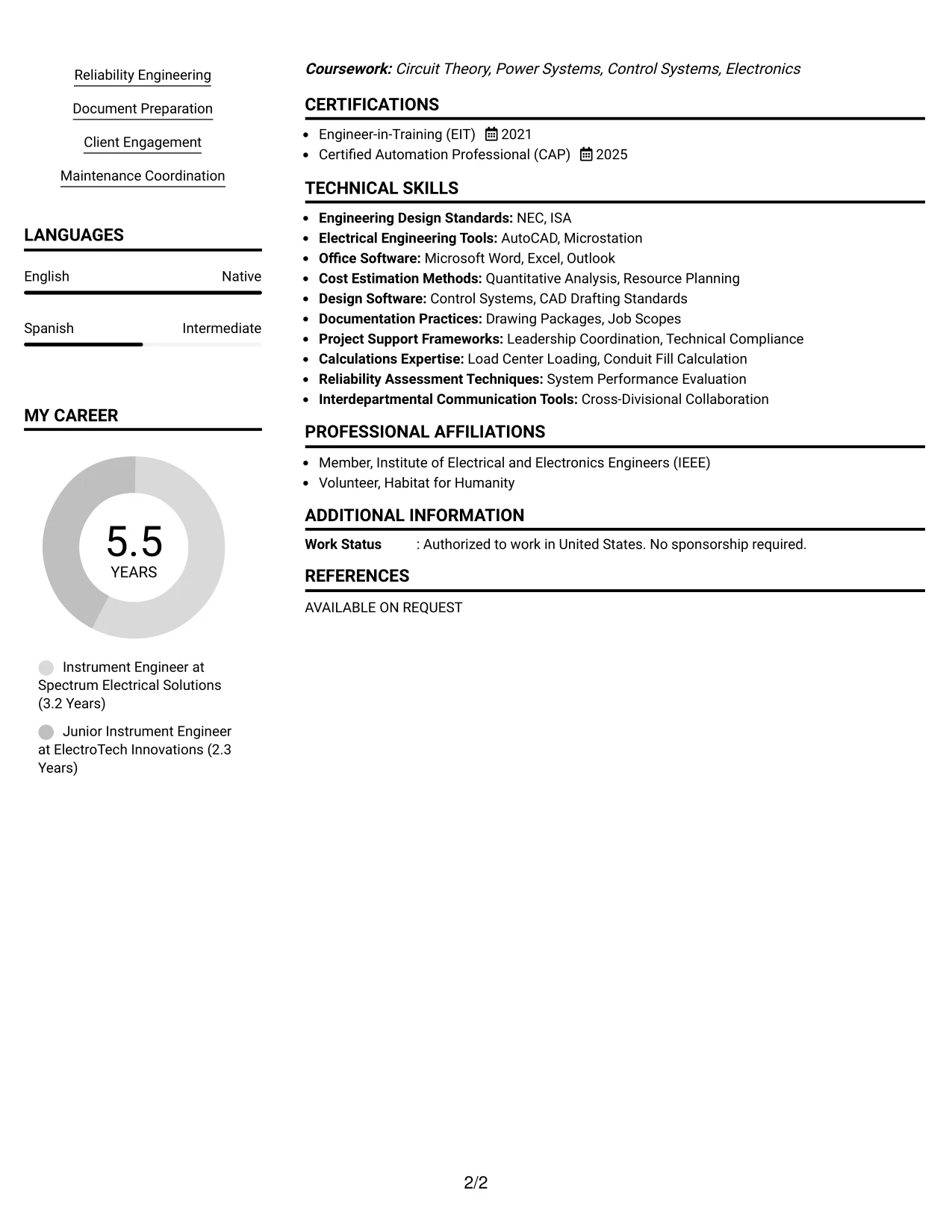 Resume Example Page 2