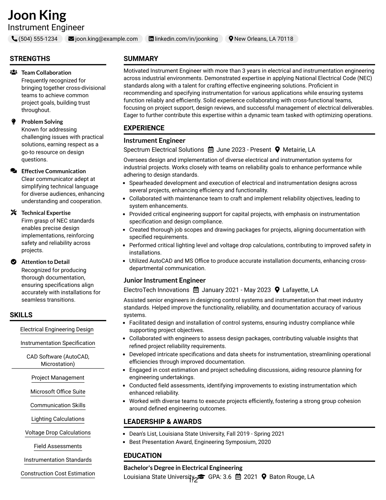 Resume Example Page 1