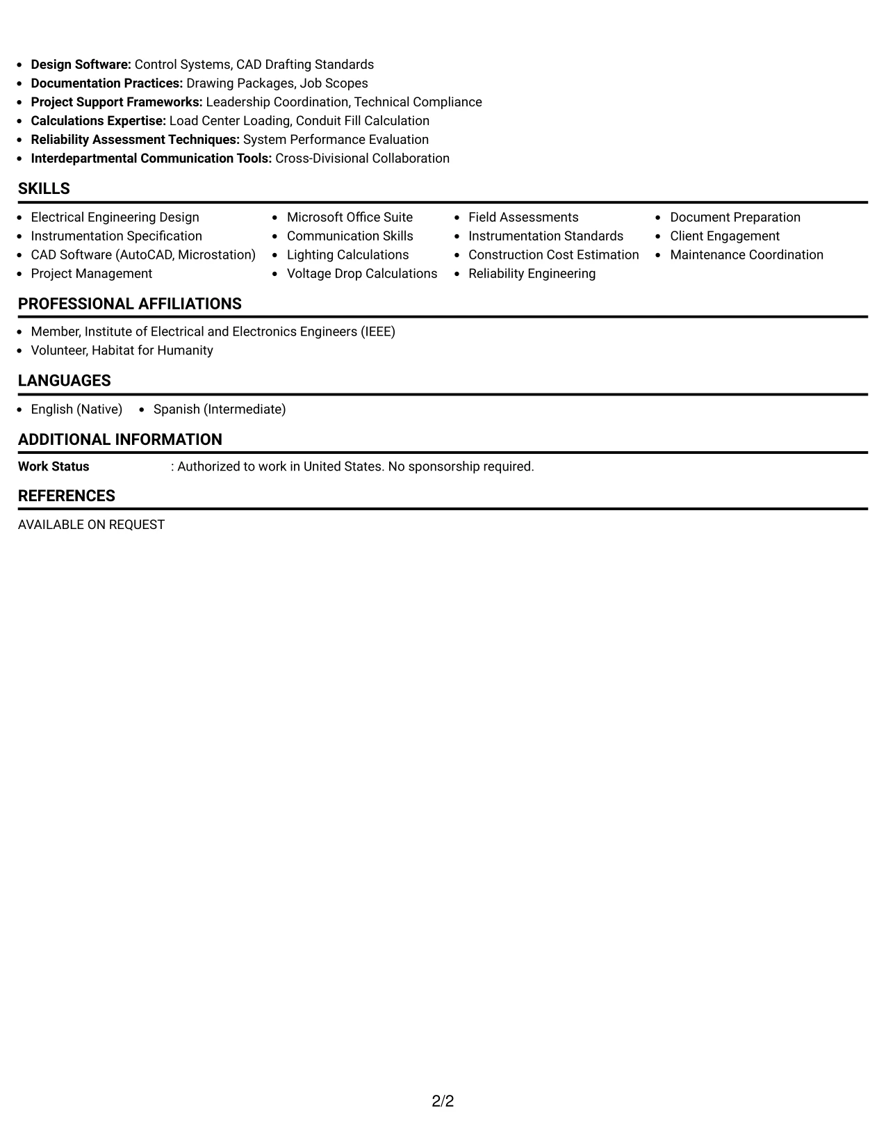 Resume Example Page 2