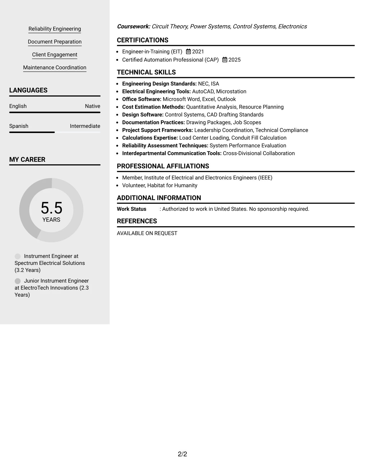 Resume Example Page 2
