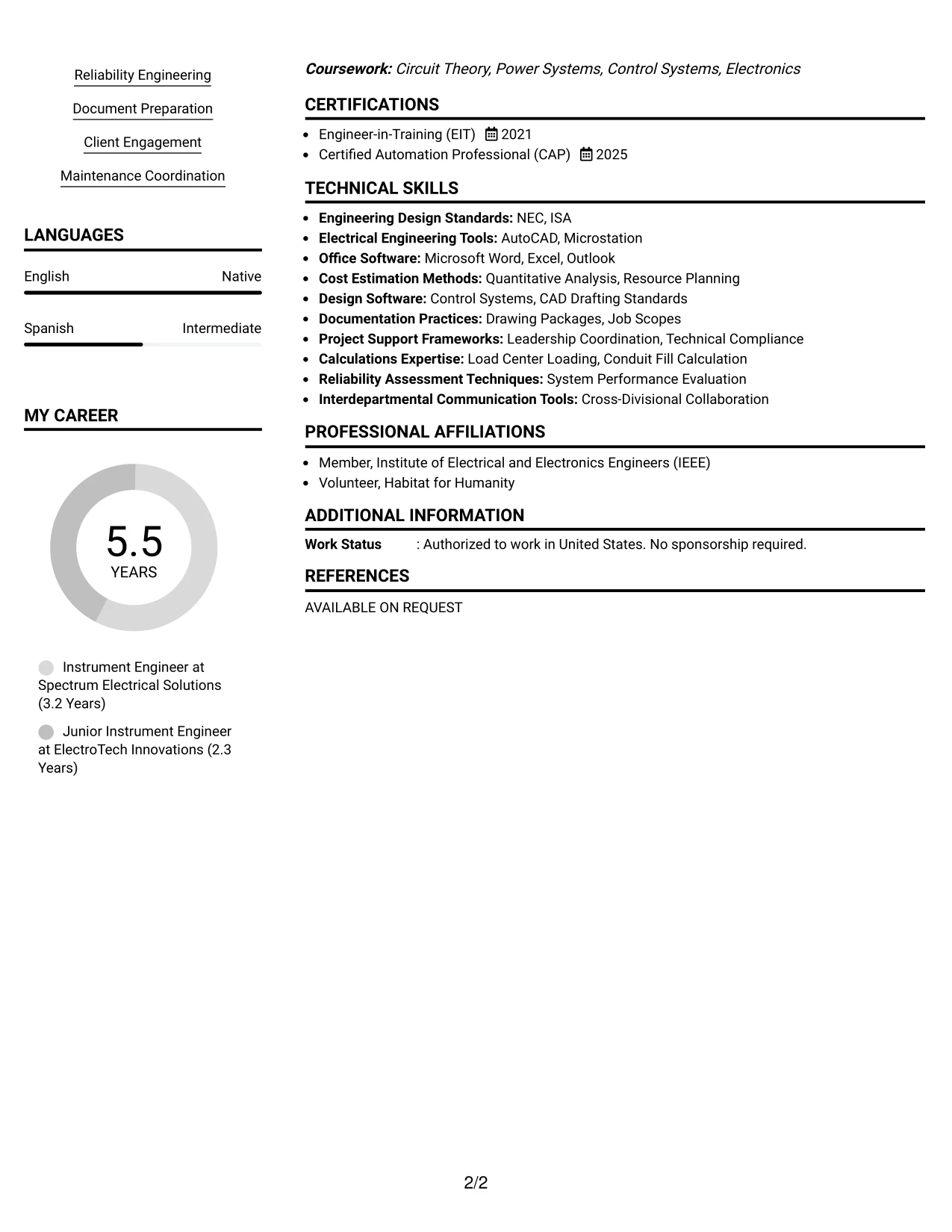 Resume Example Page 2
