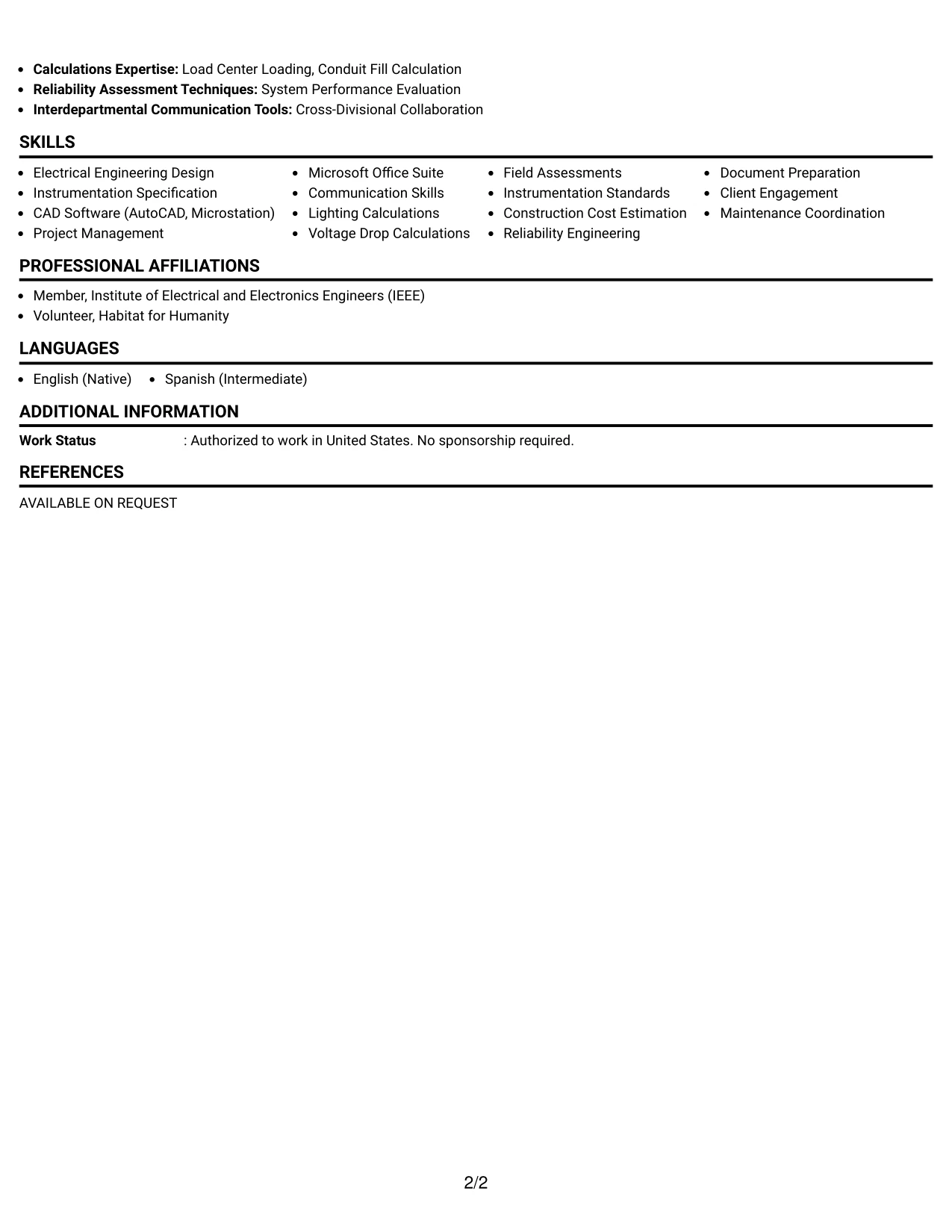 Resume Example Page 2