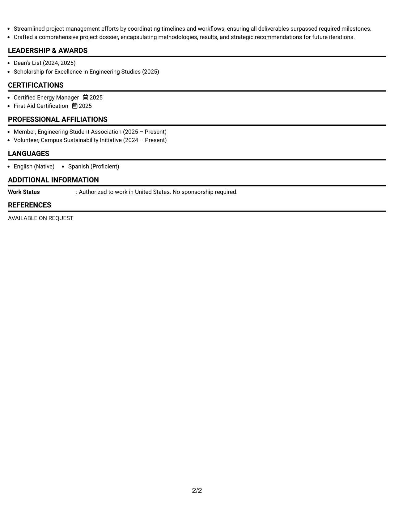 Resume Example Page 2