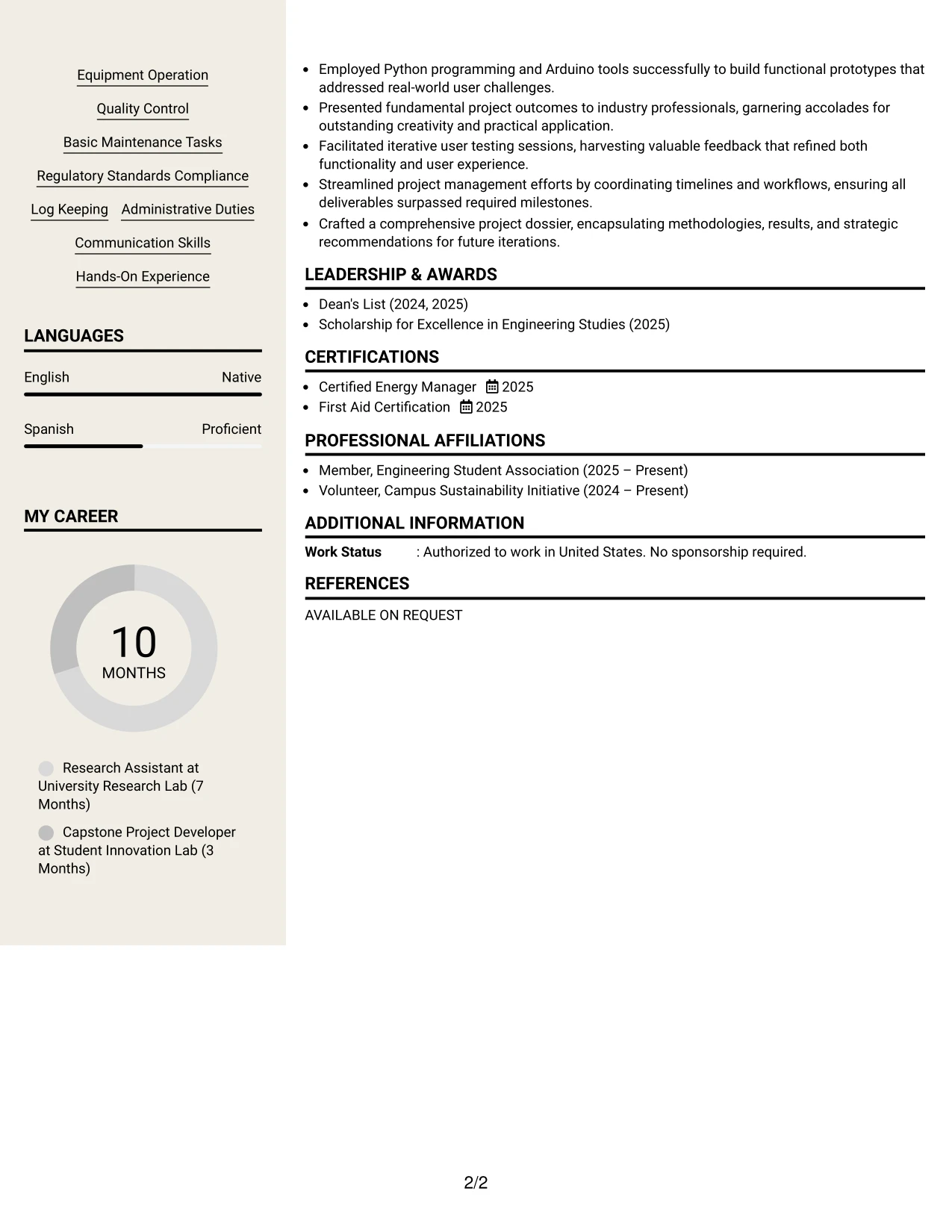 Resume Example Page 2