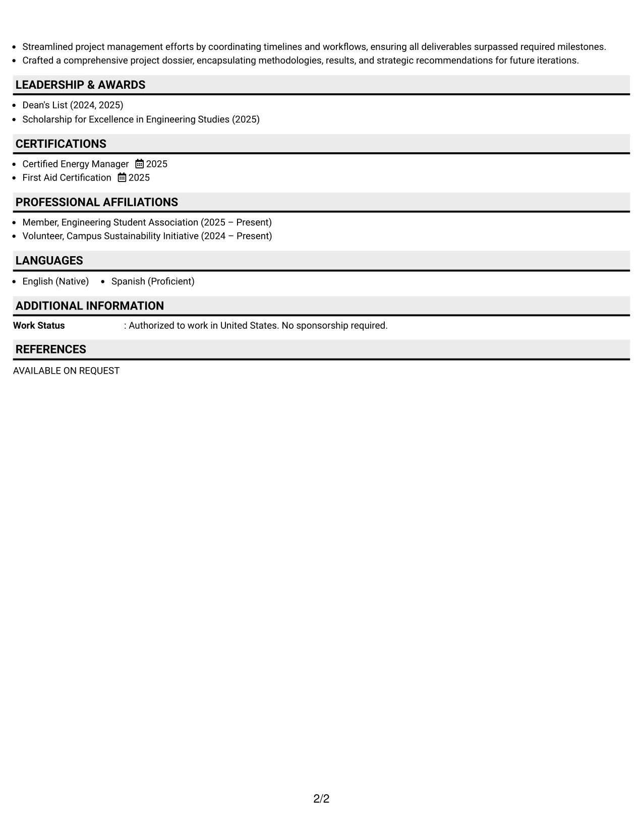 Resume Example Page 2