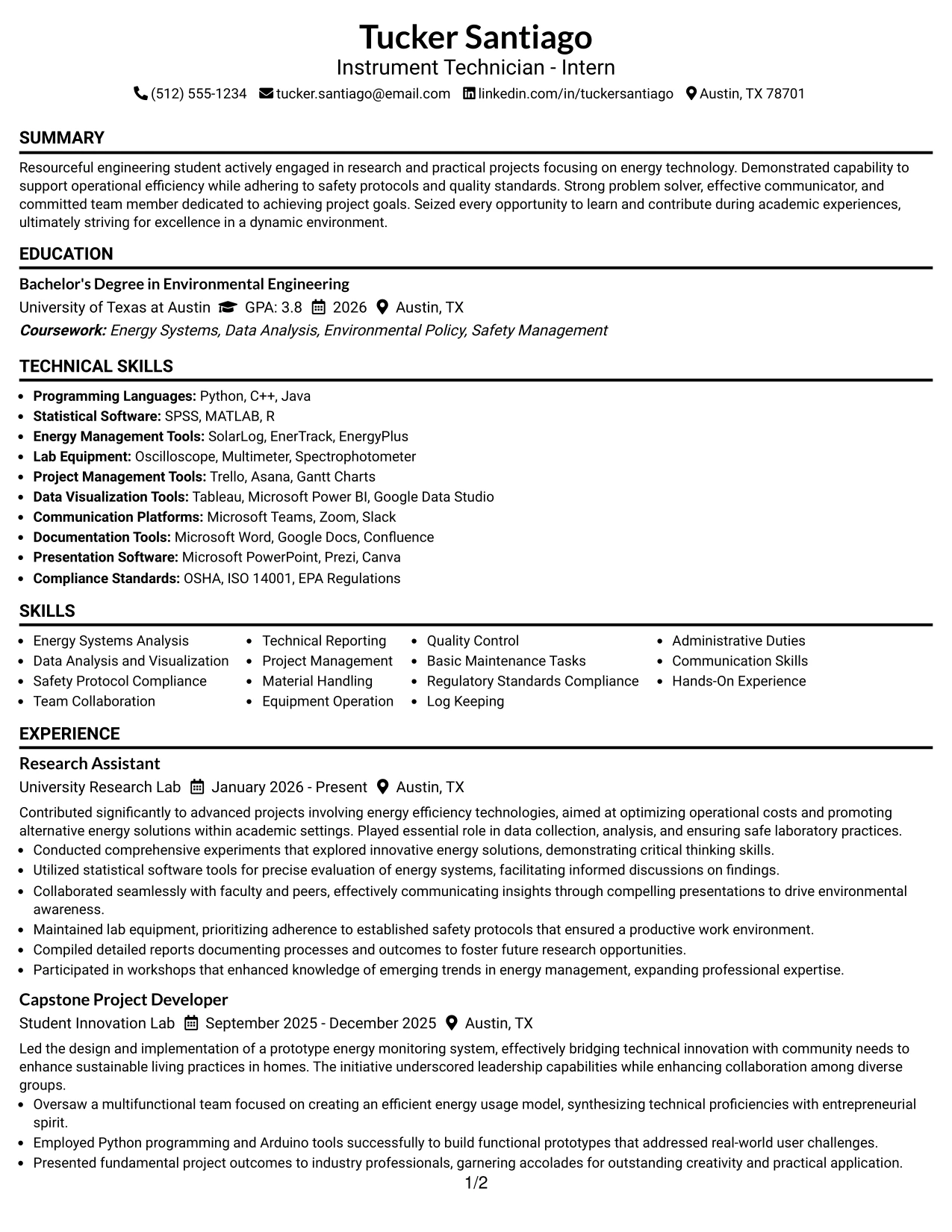 Resume Example Page 1