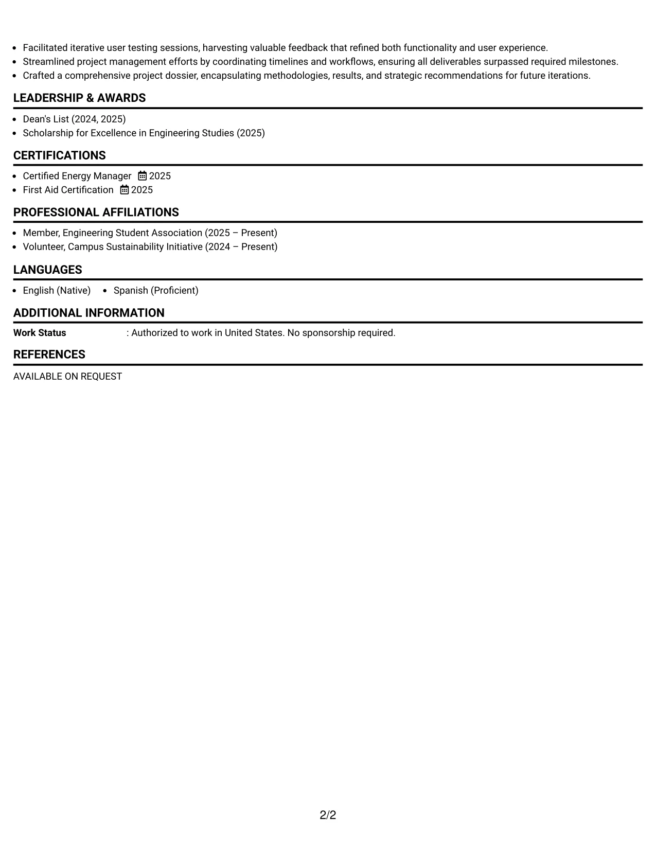Resume Example Page 2