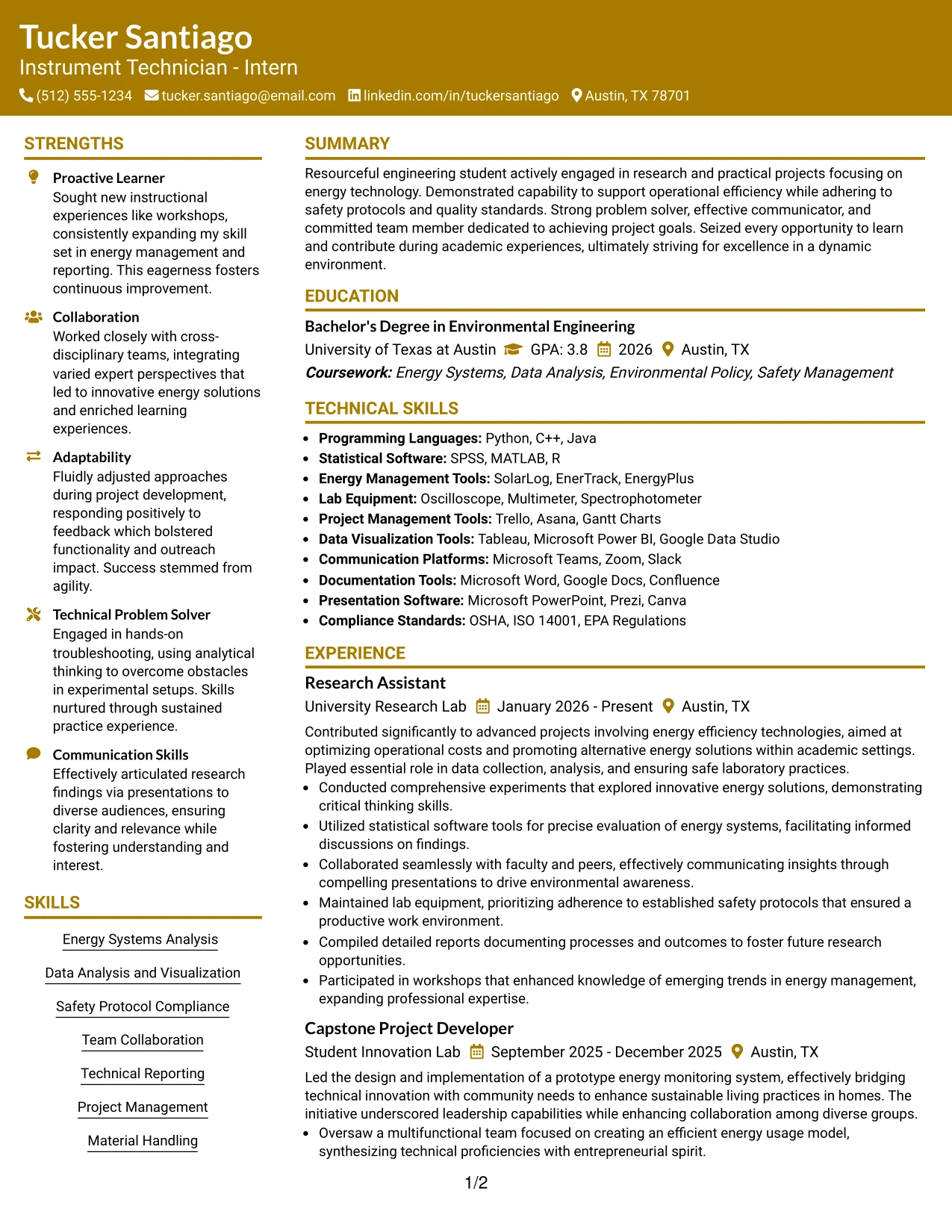 Resume Example Page 1