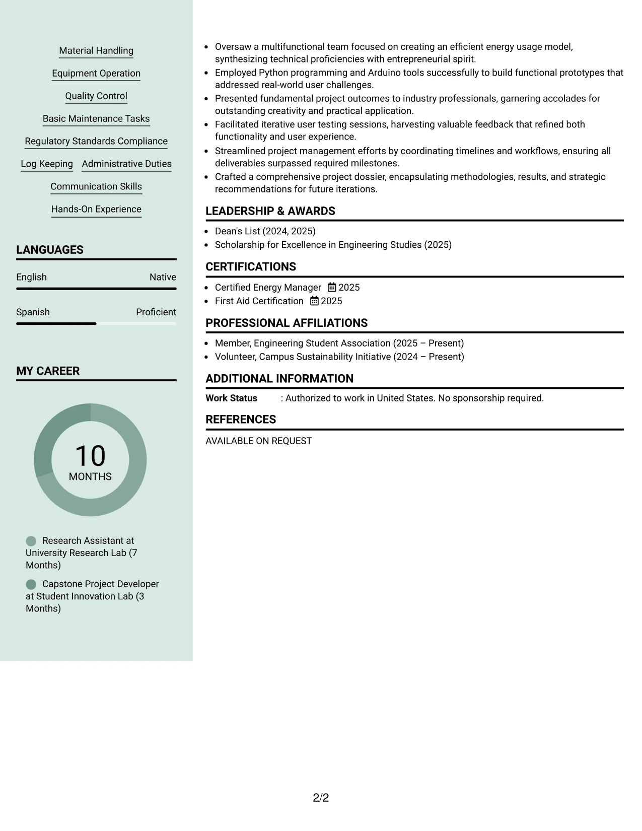 Resume Example Page 2