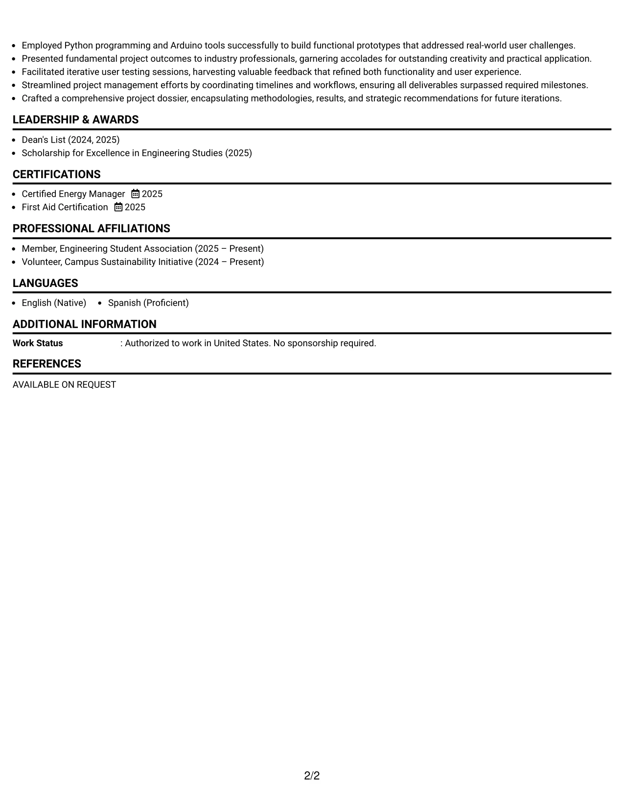 Resume Example Page 2