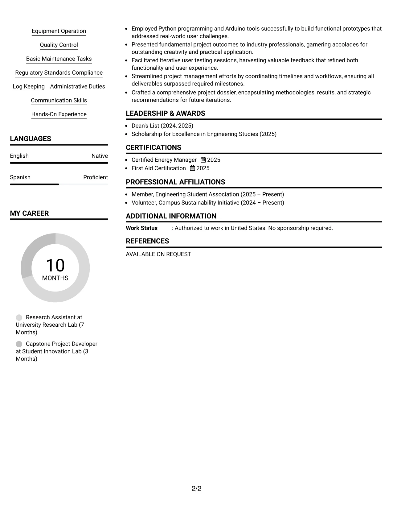 Resume Example Page 2