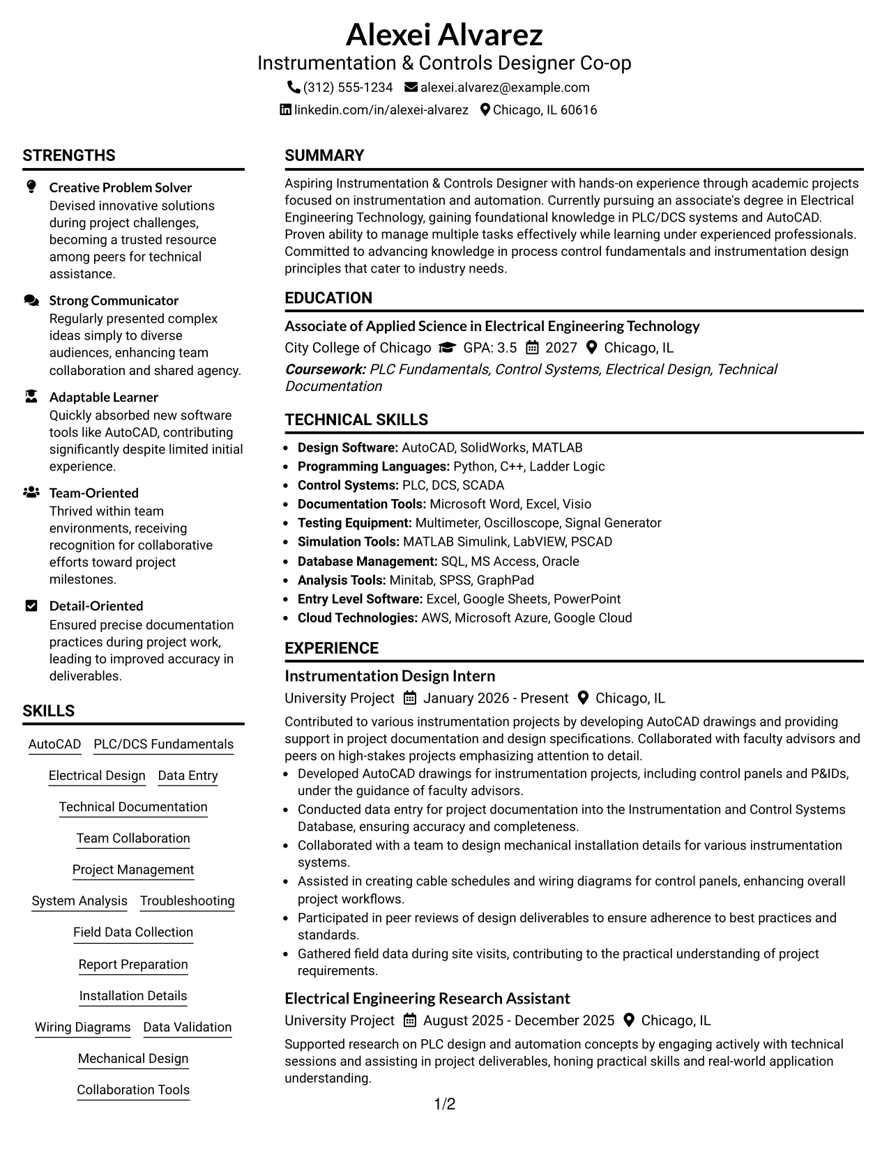 Resume Example Page 1