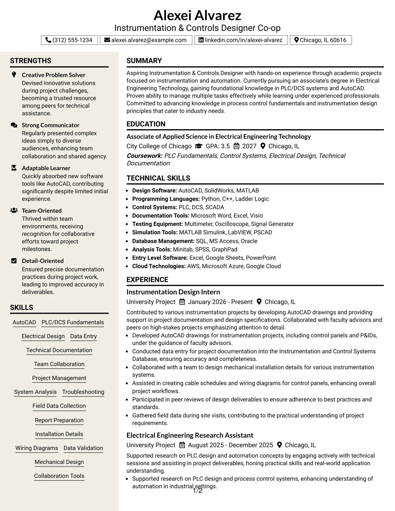 Resume Example Page 1