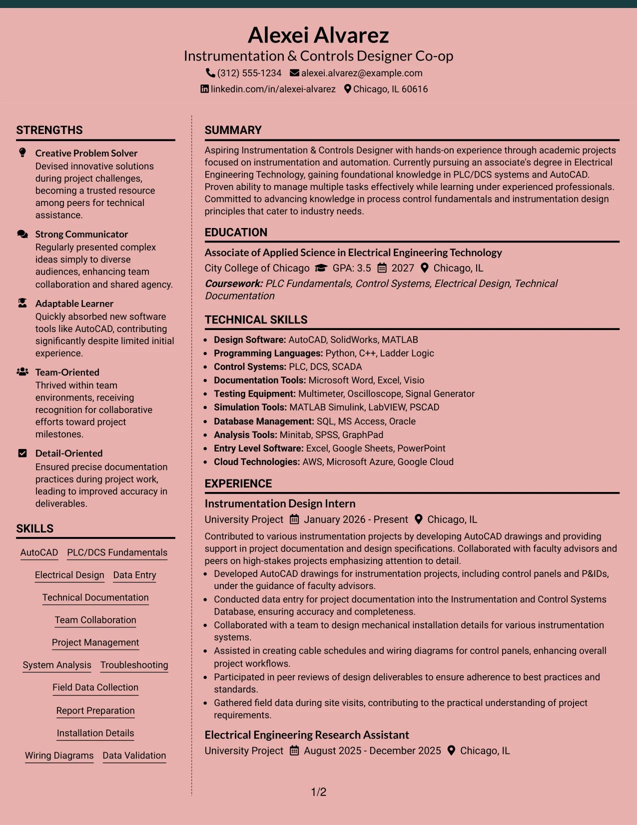 Resume Example Page 1