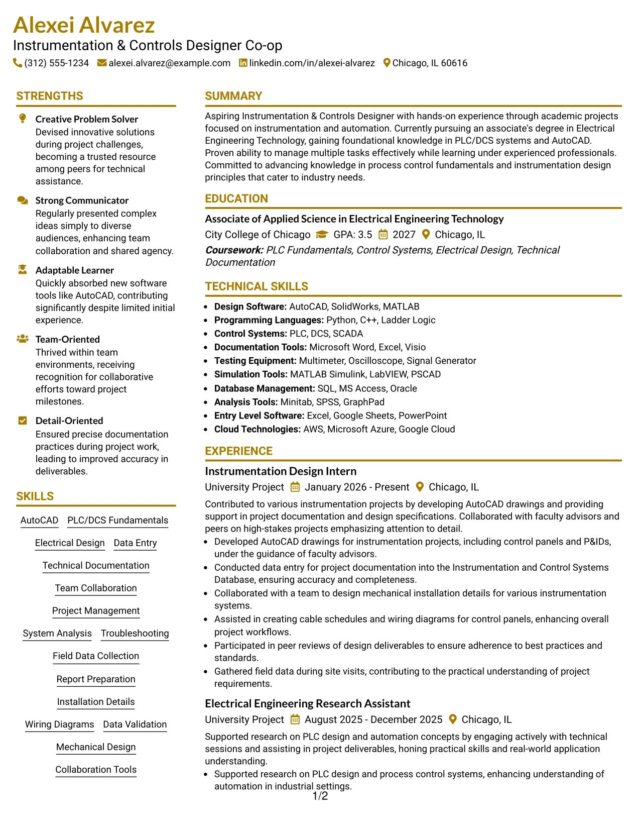 Resume Example Page 1