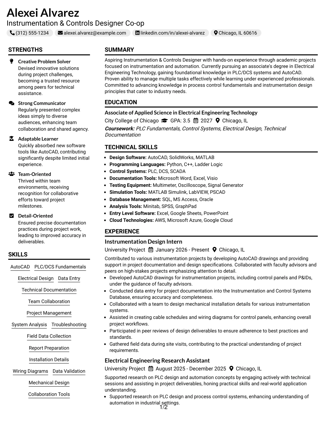 Resume Example Page 1