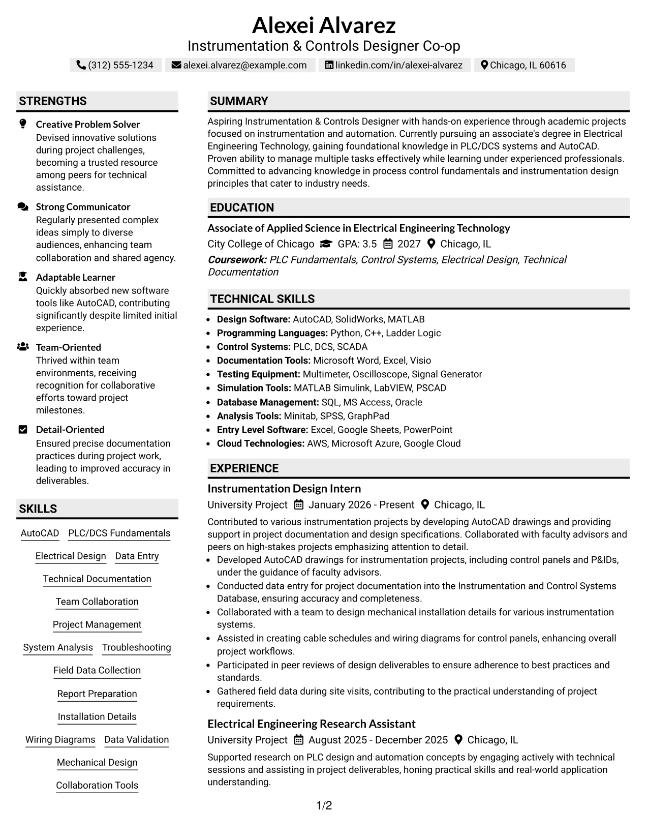 Resume Example Page 1