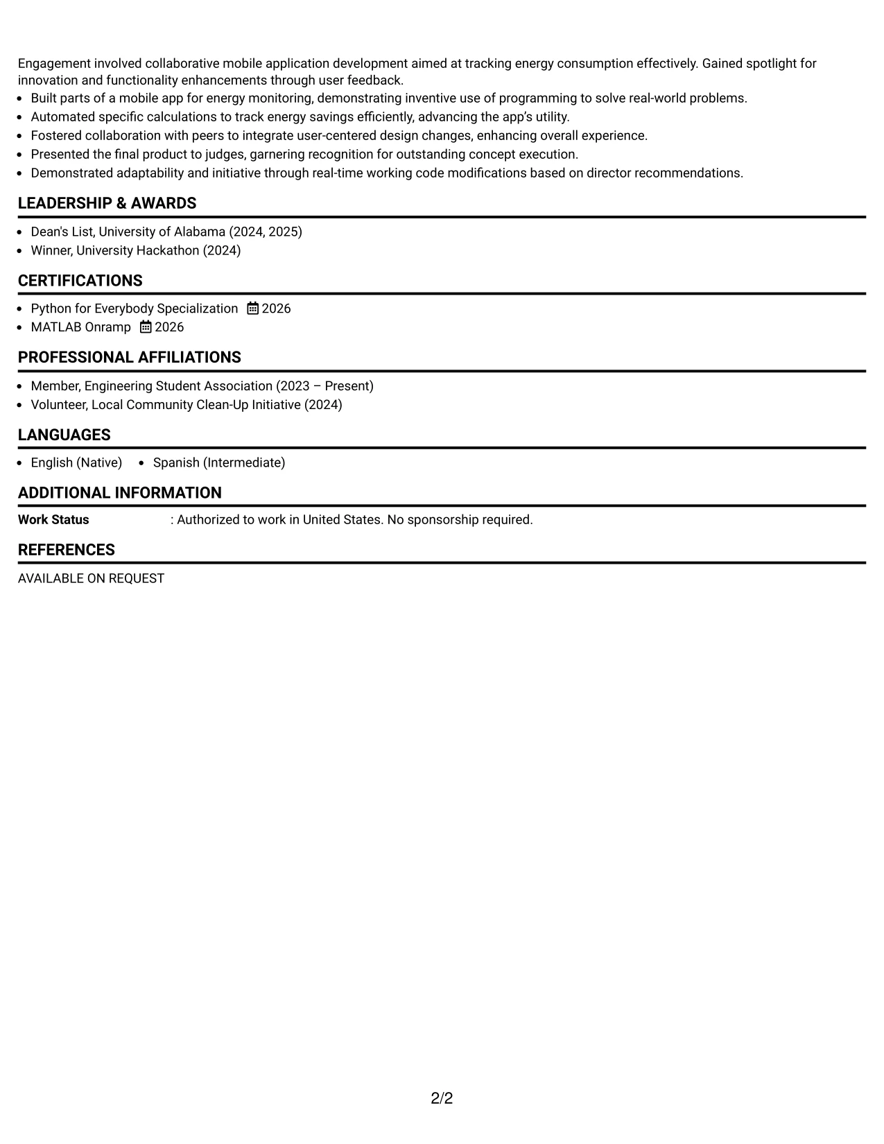 Resume Example Page 2