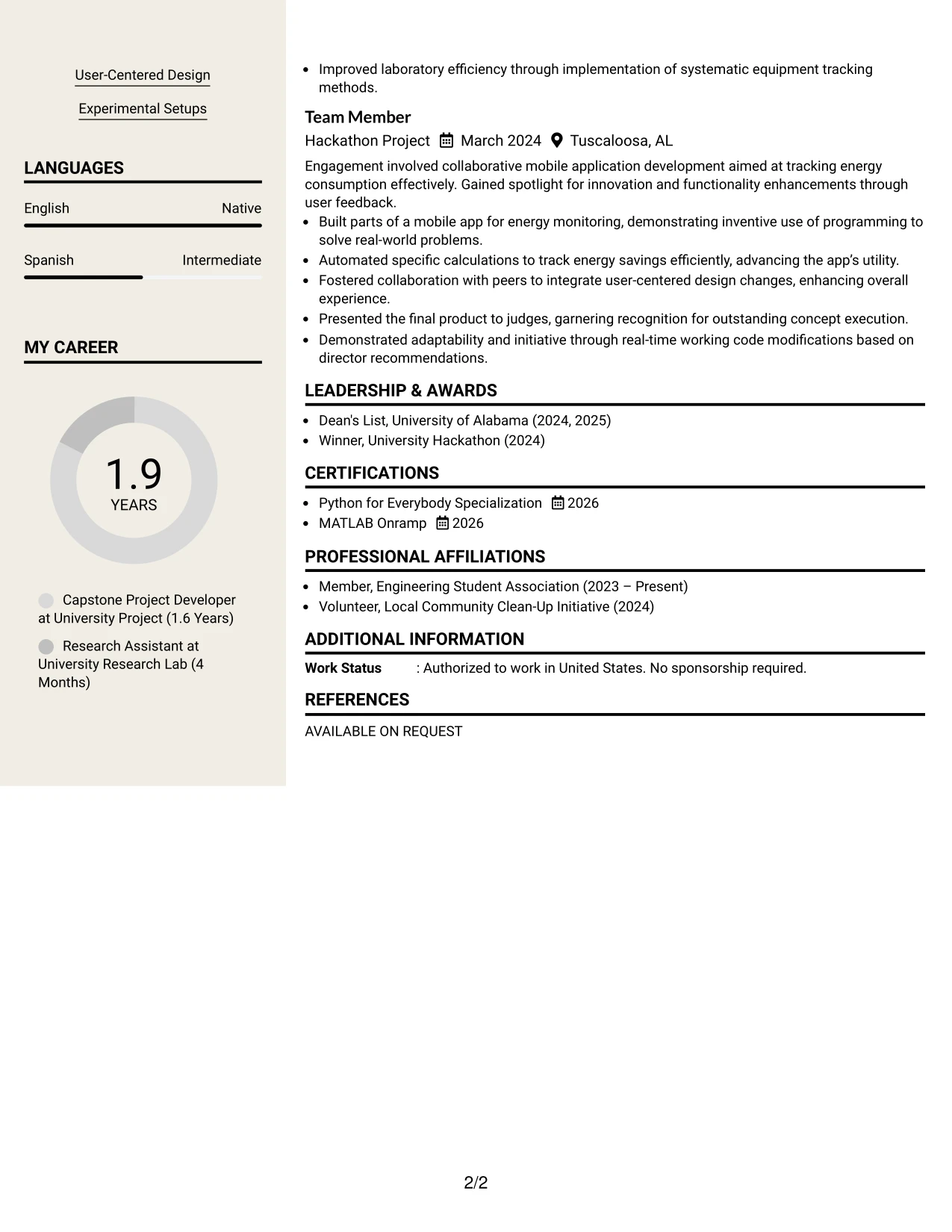 Resume Example Page 2