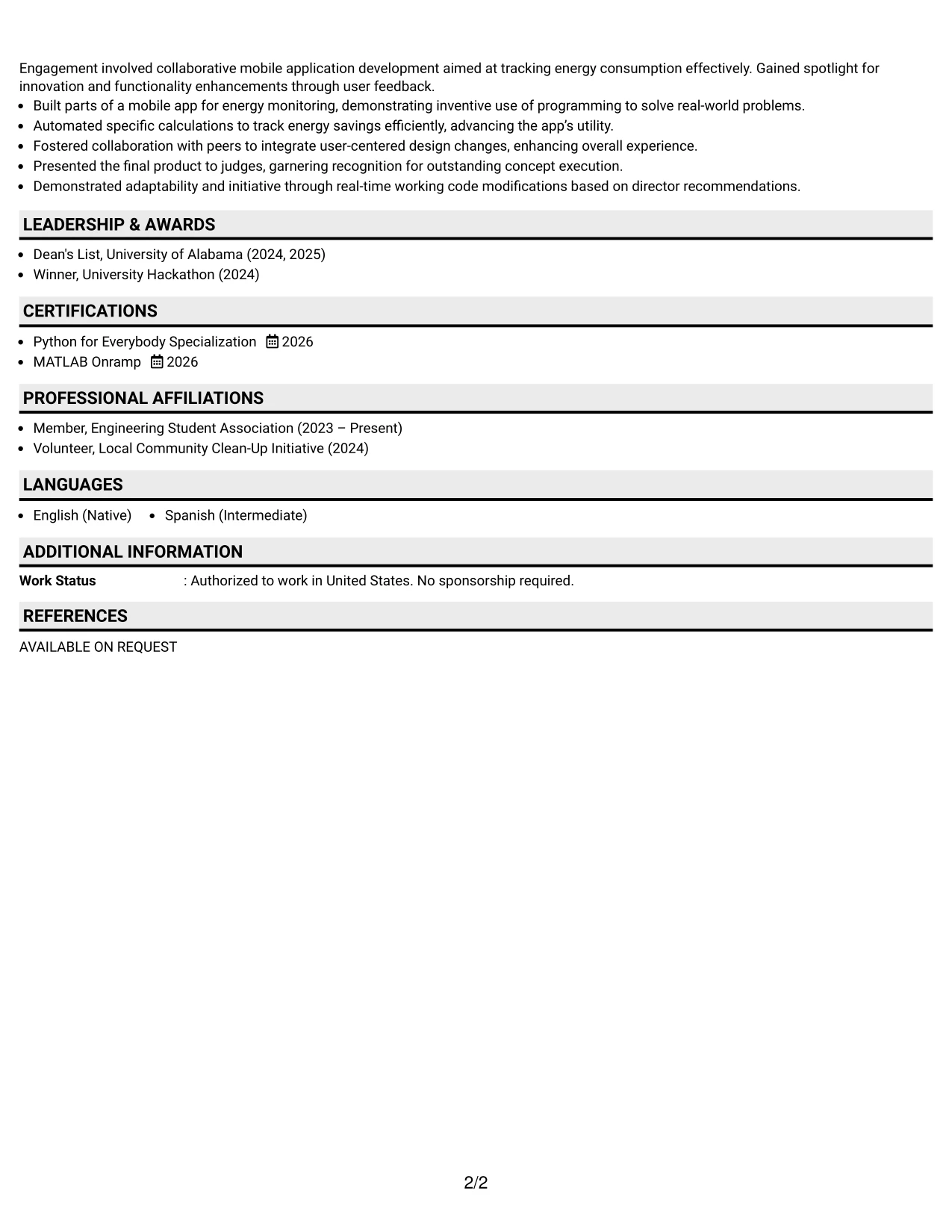 Resume Example Page 2
