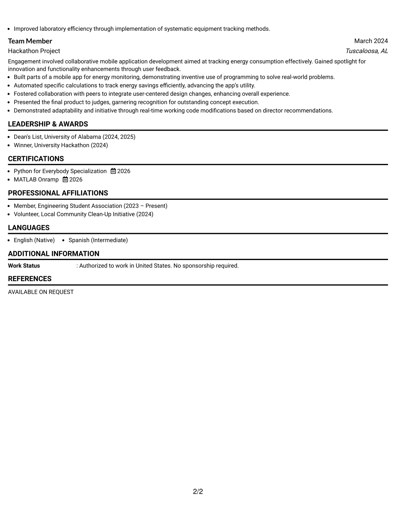 Resume Example Page 2