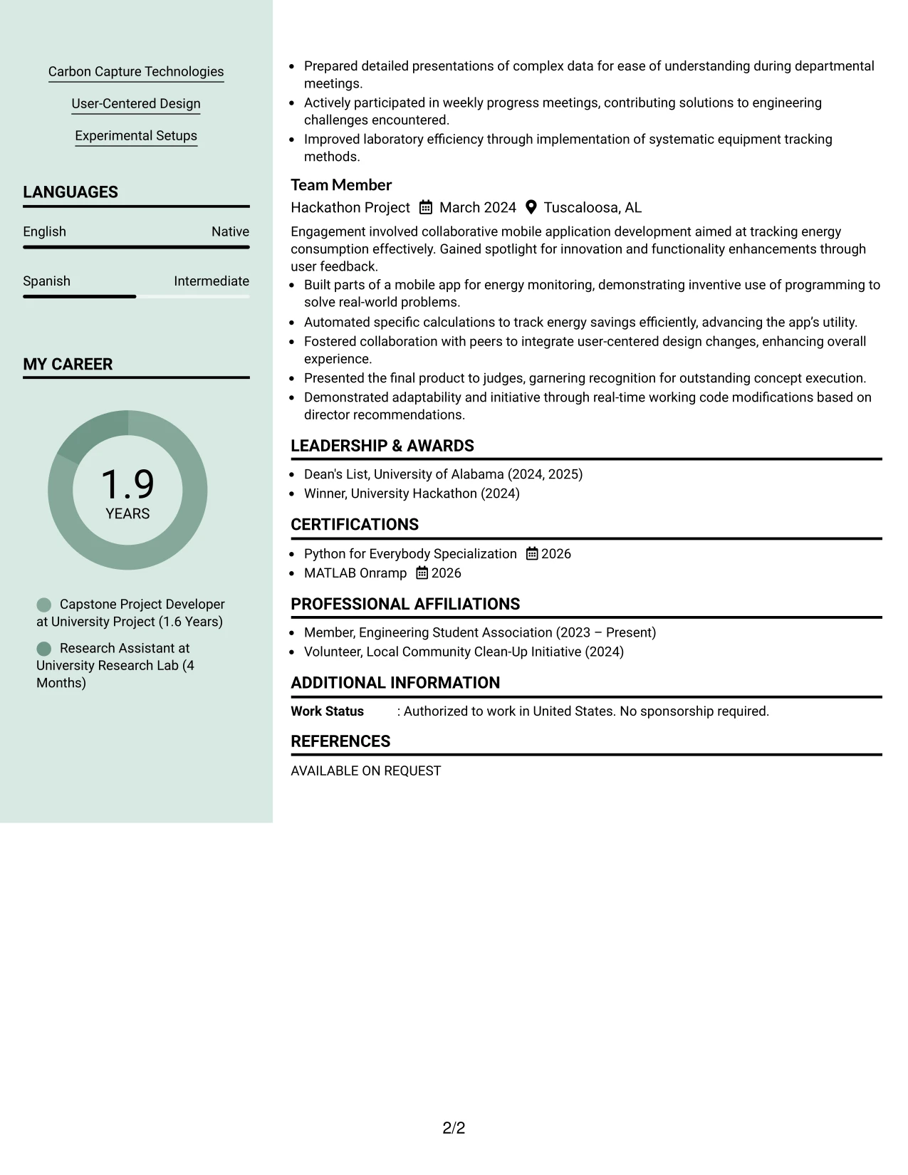 Resume Example Page 2