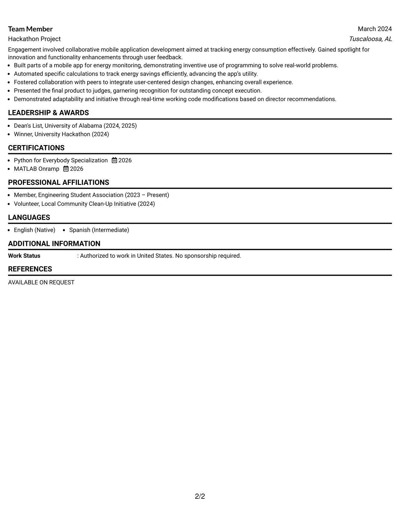 Resume Example Page 2