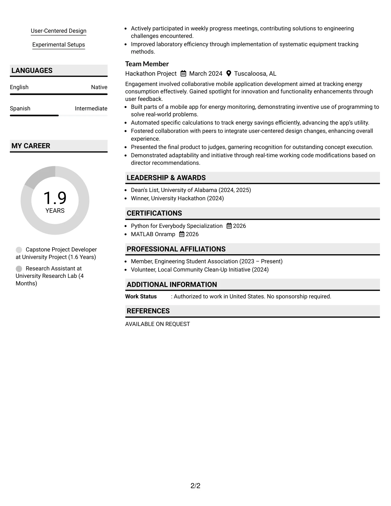 Resume Example Page 2